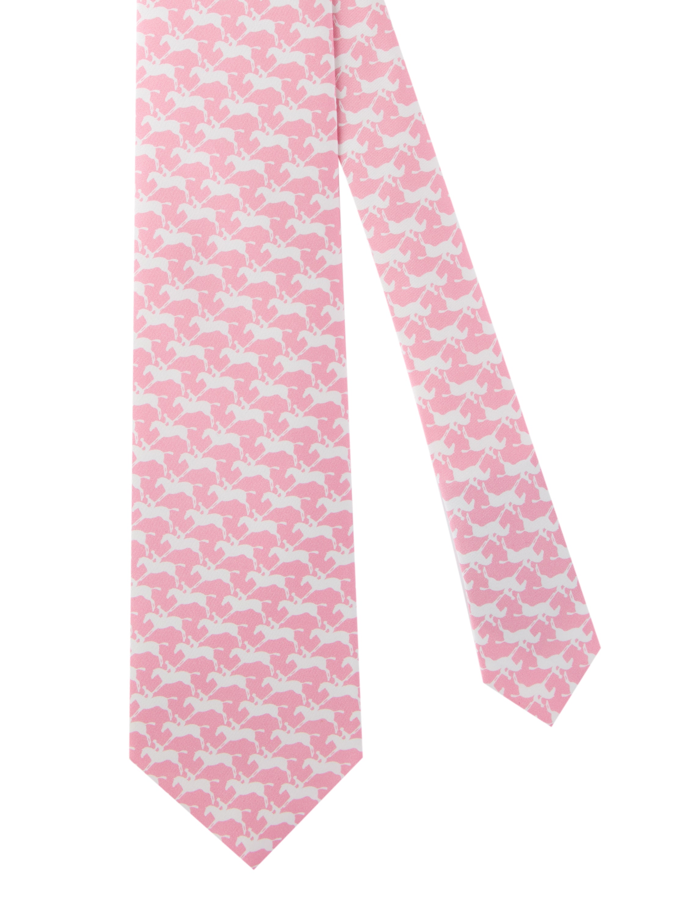Horse / Jockey Print Silk Tie - Pale Pink/White