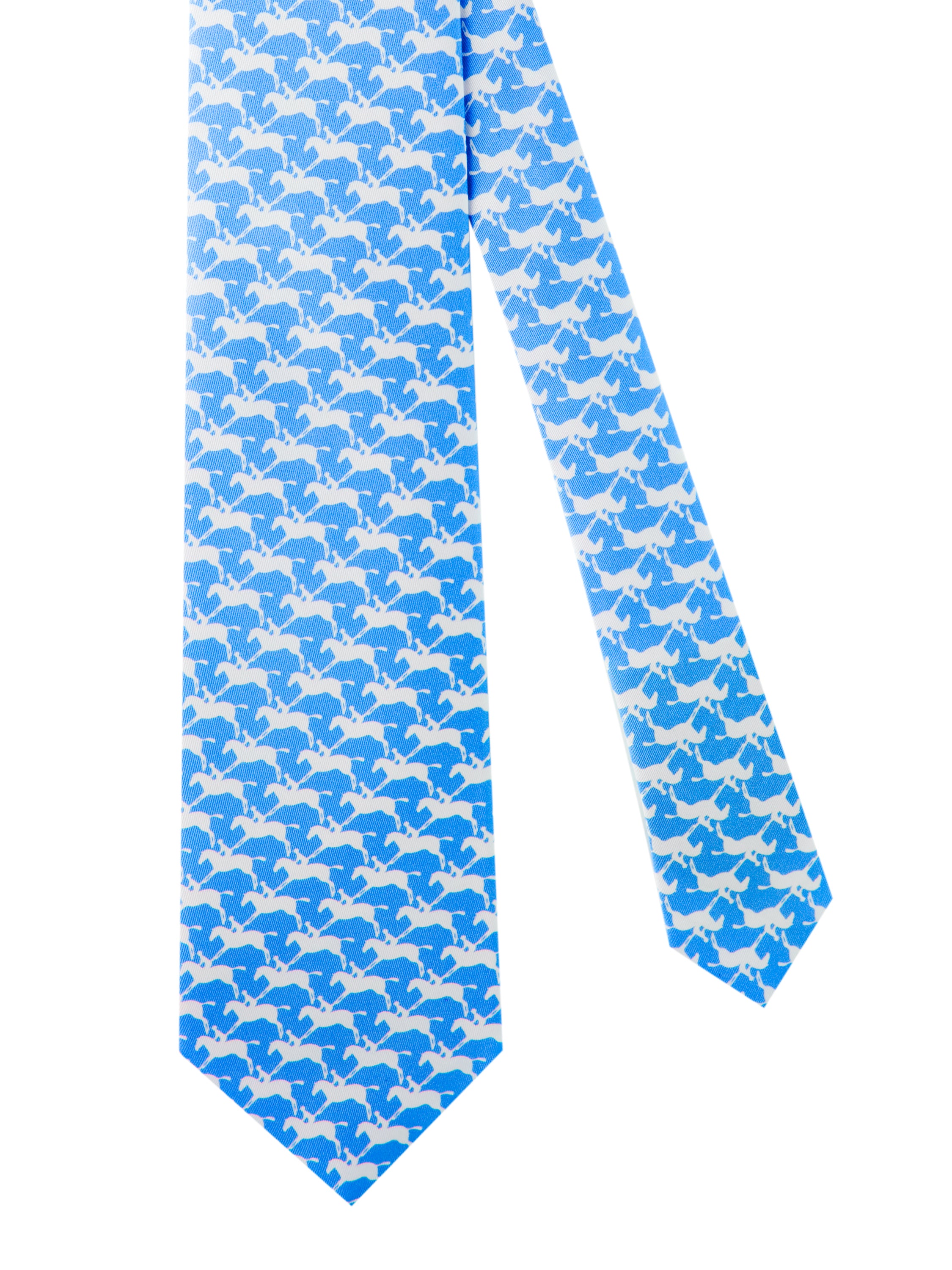 Horse / Jockey Print Silk Tie - Mid Blue/White