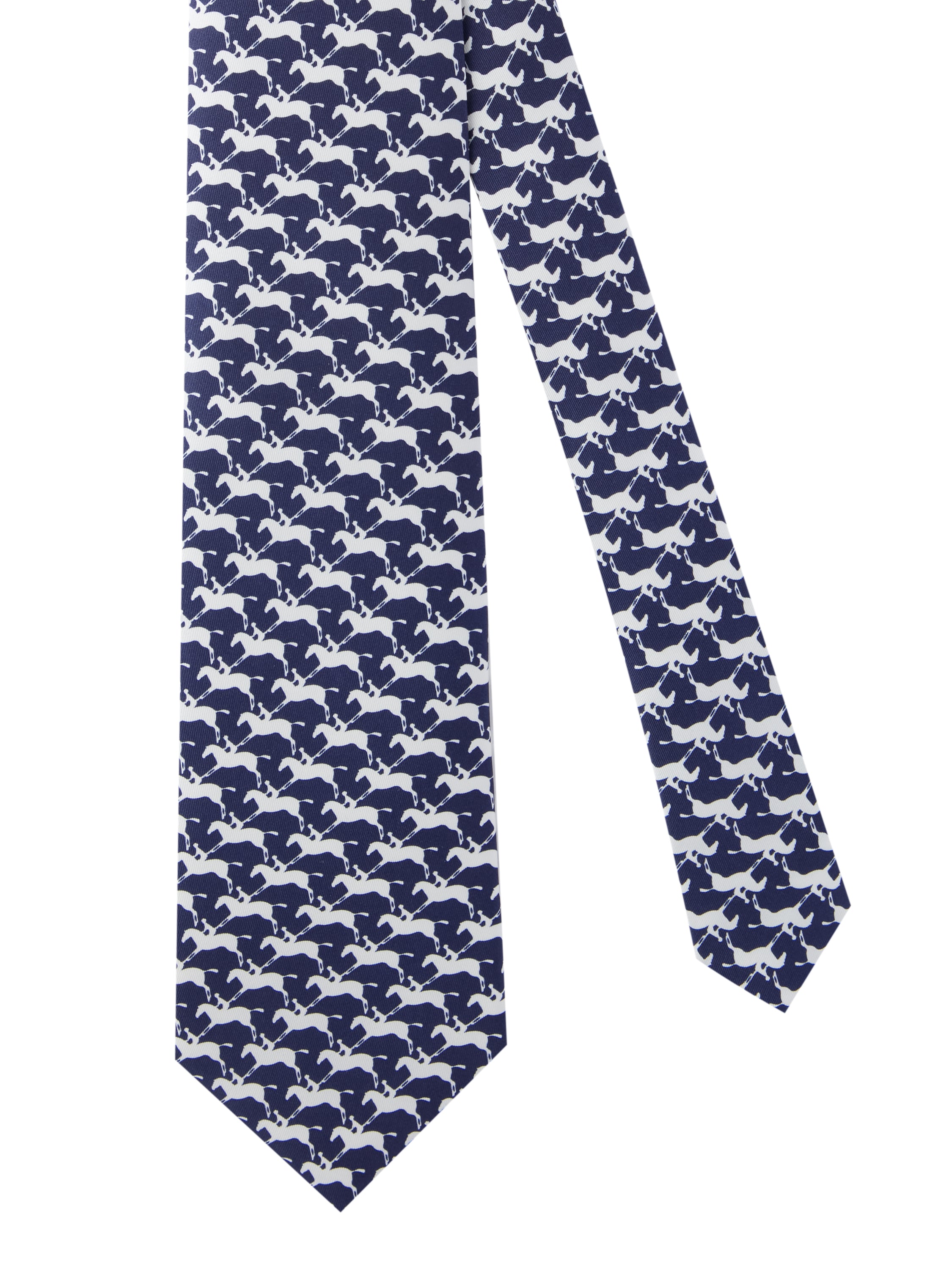 Horse / Jockey Print Silk Tie - Navy/White