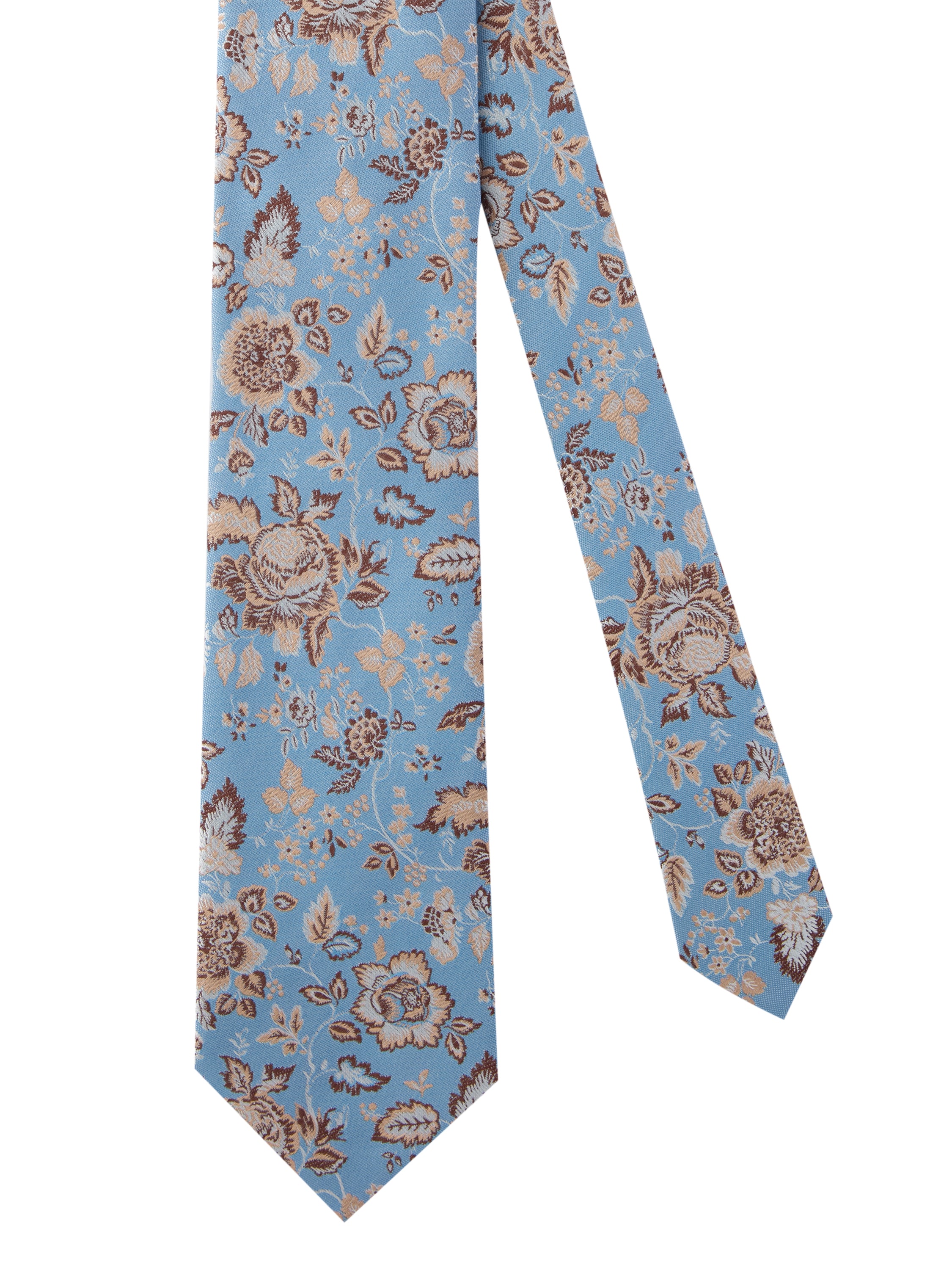 Italian Silk Floral Tie - Mid Blue