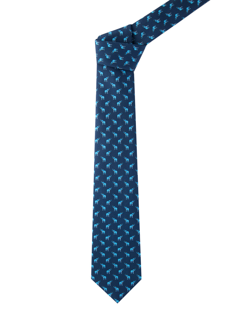 Elephant Silk Tie - Navy