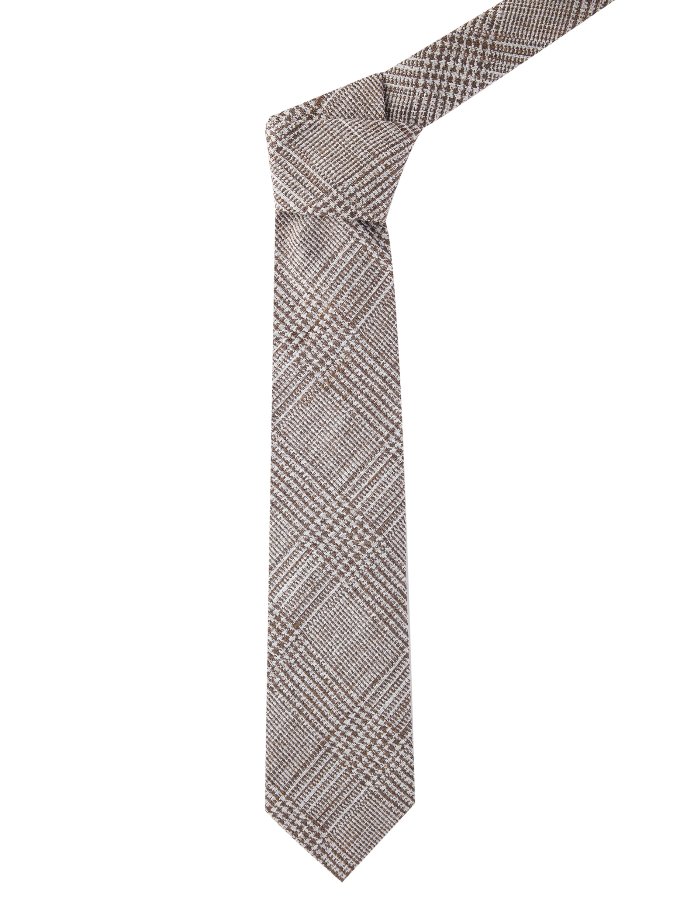 Pure Silk Prince of Wales Shantung Tie - Brown