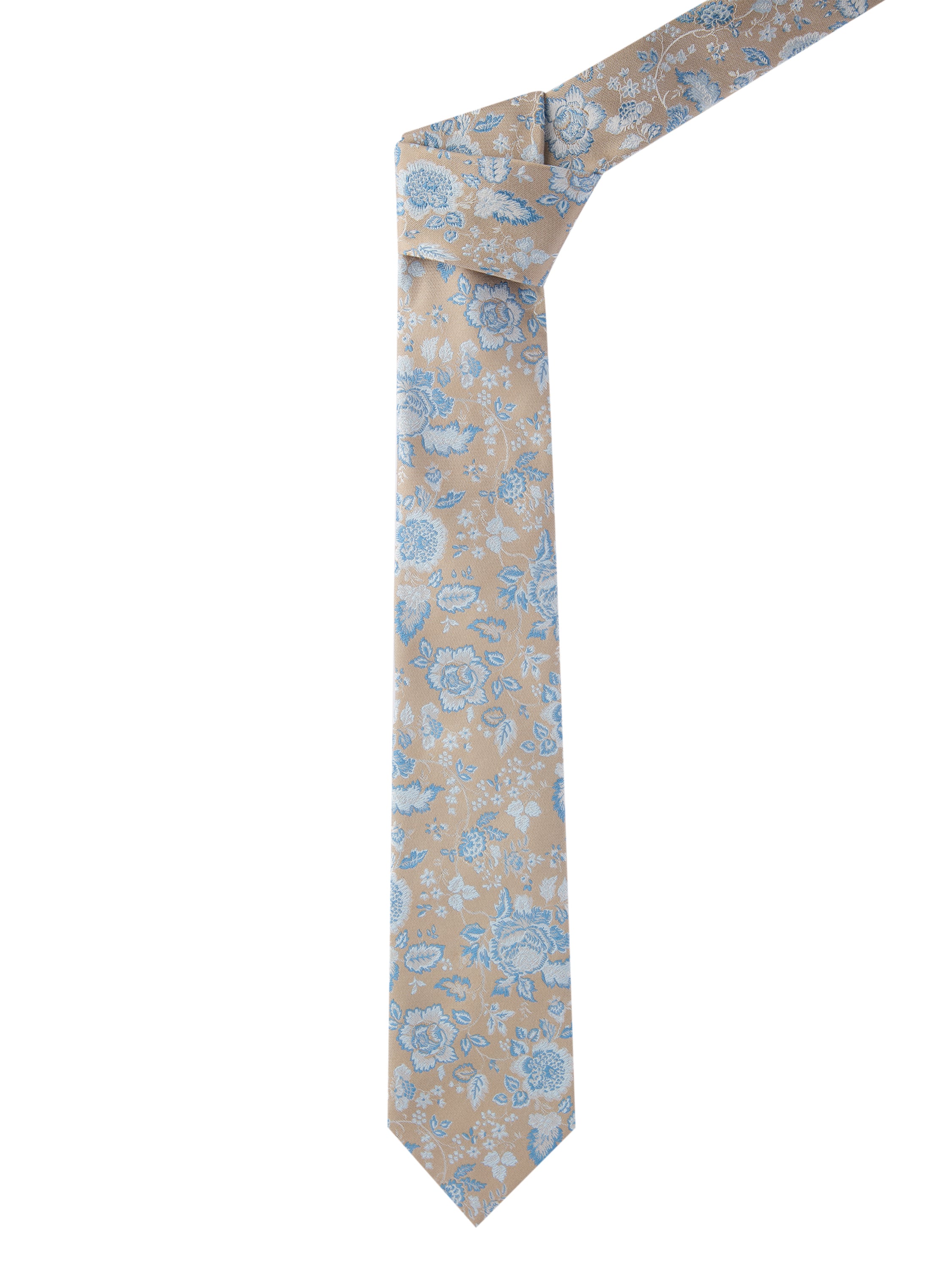 Italian Silk Floral Tie - Beige