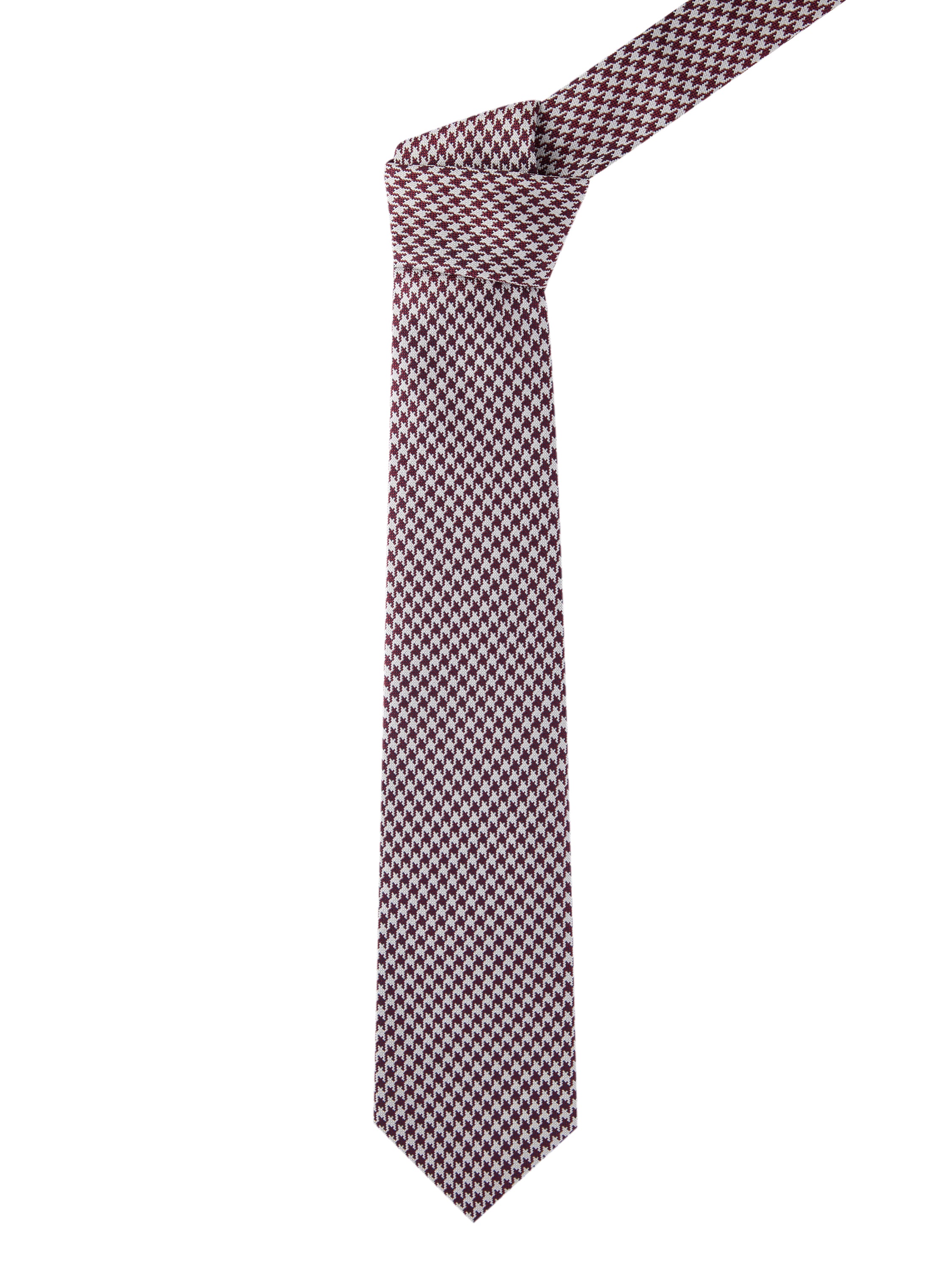 Houndstooth Silk Tie - Burgundy