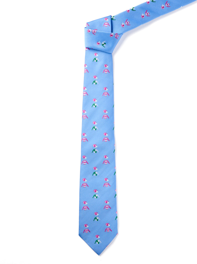 English Woven Silk Jockey & Cap Tie - Pale Blue