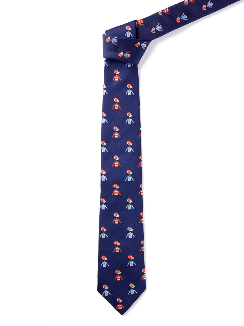English Woven Silk Jockey & Cap Tie - Navy