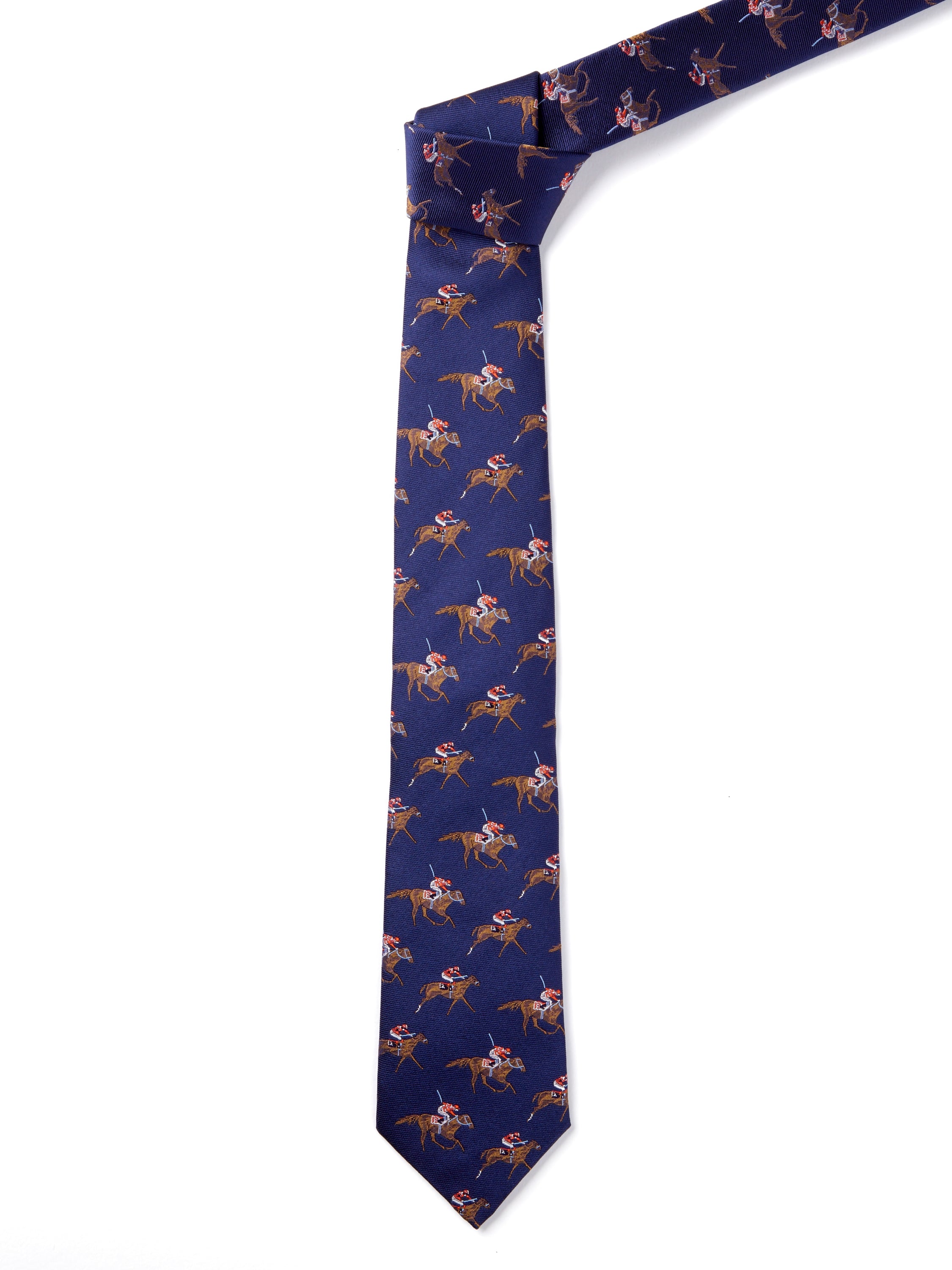 English Woven Silk Horse Racing Tie - Navy