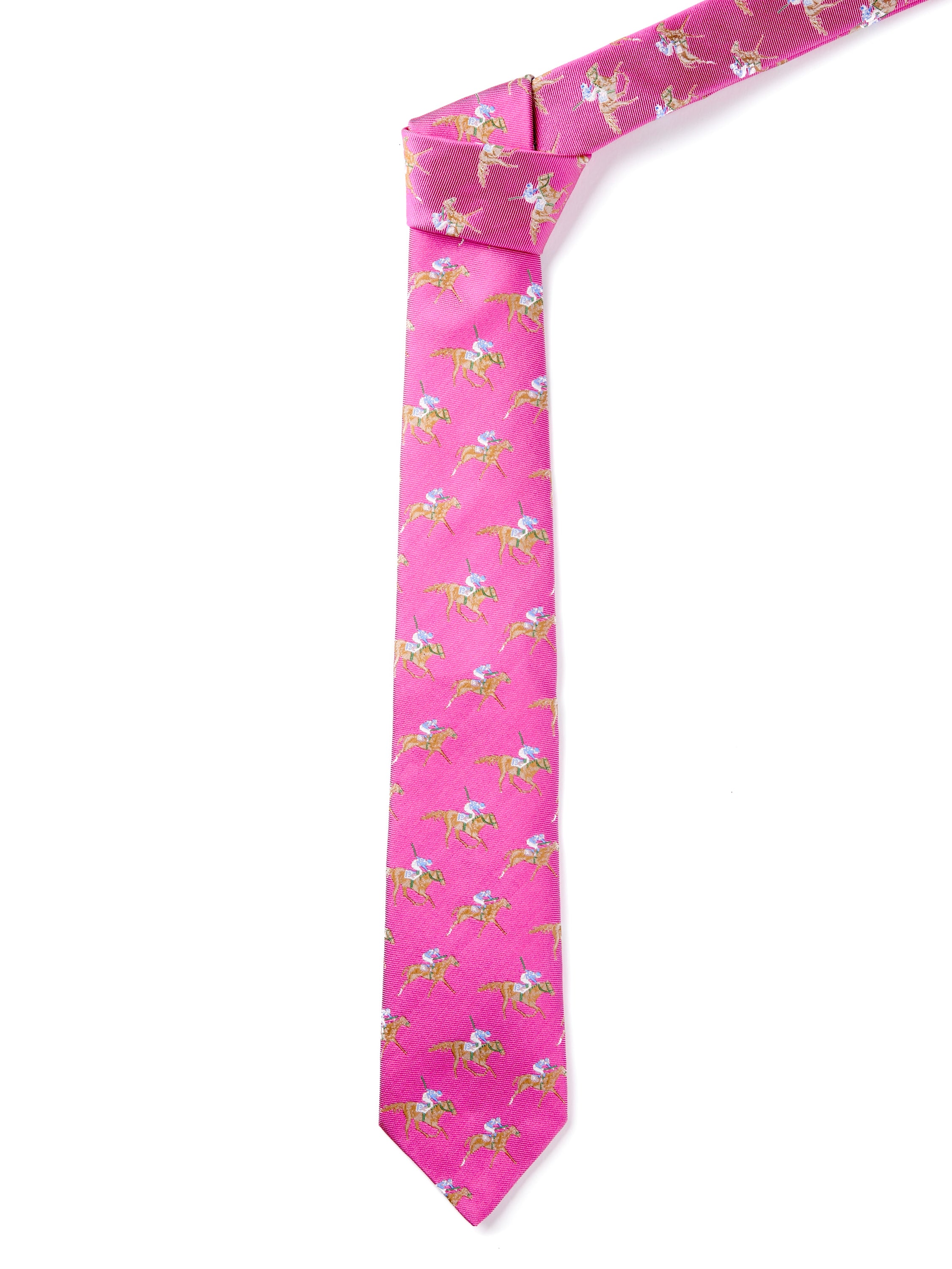 English Woven Silk Horse Racing Tie - Pale Pink