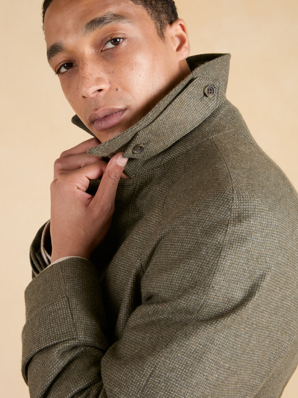Ranelagh Overcoat - Sage Marl Cashmere Blend Tweed