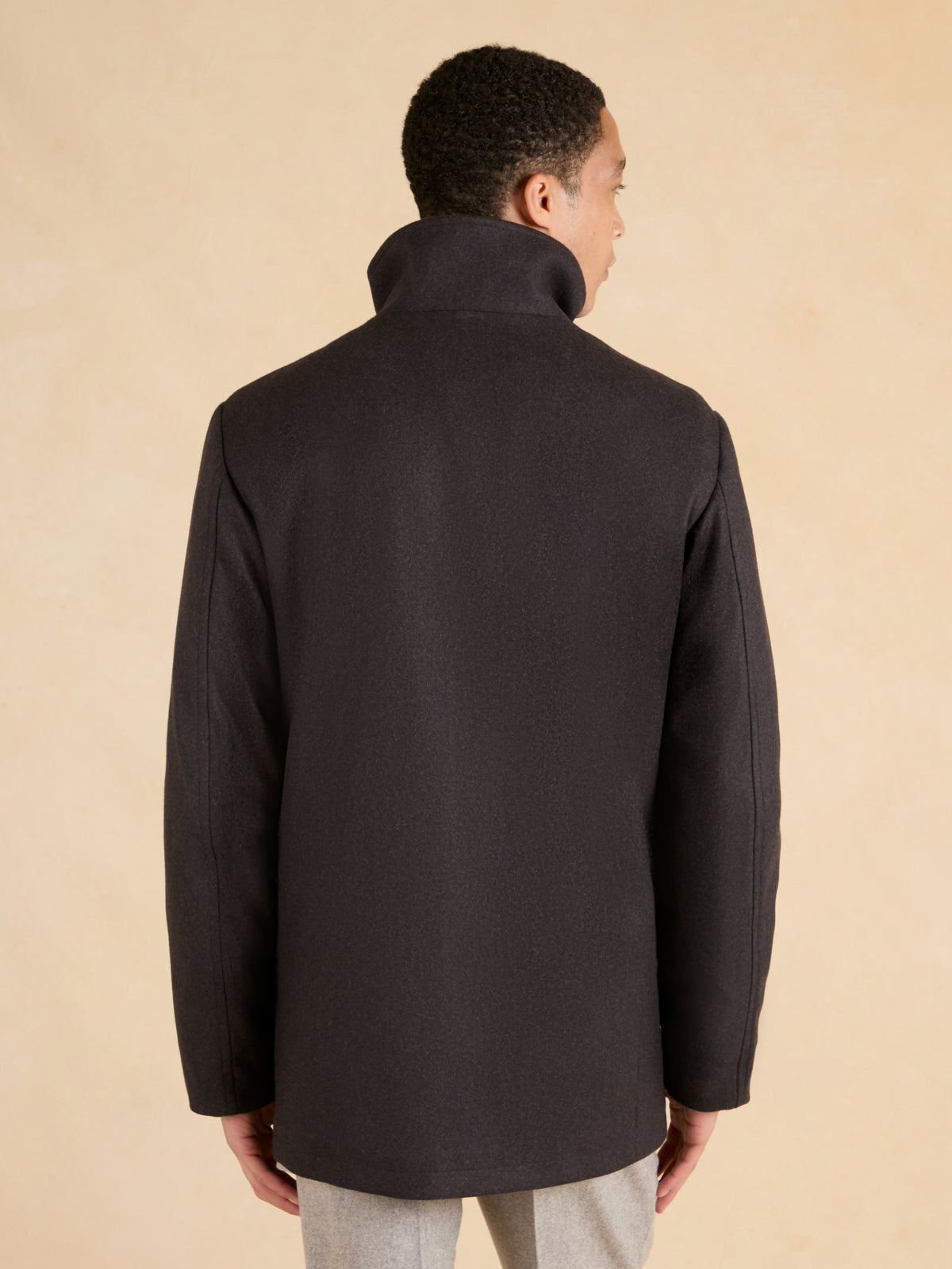 Draycott Stand-Collar Coat - Brown Double Melton Wool