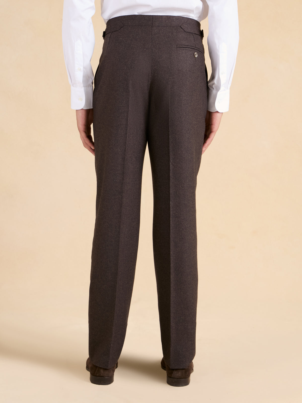 Grosvenor Pleated Trousers - Brown Flannel Wool
