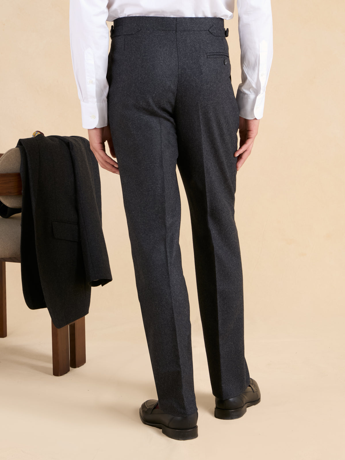 Grosvenor Pleated Trousers - Charcoal Flannel Wool