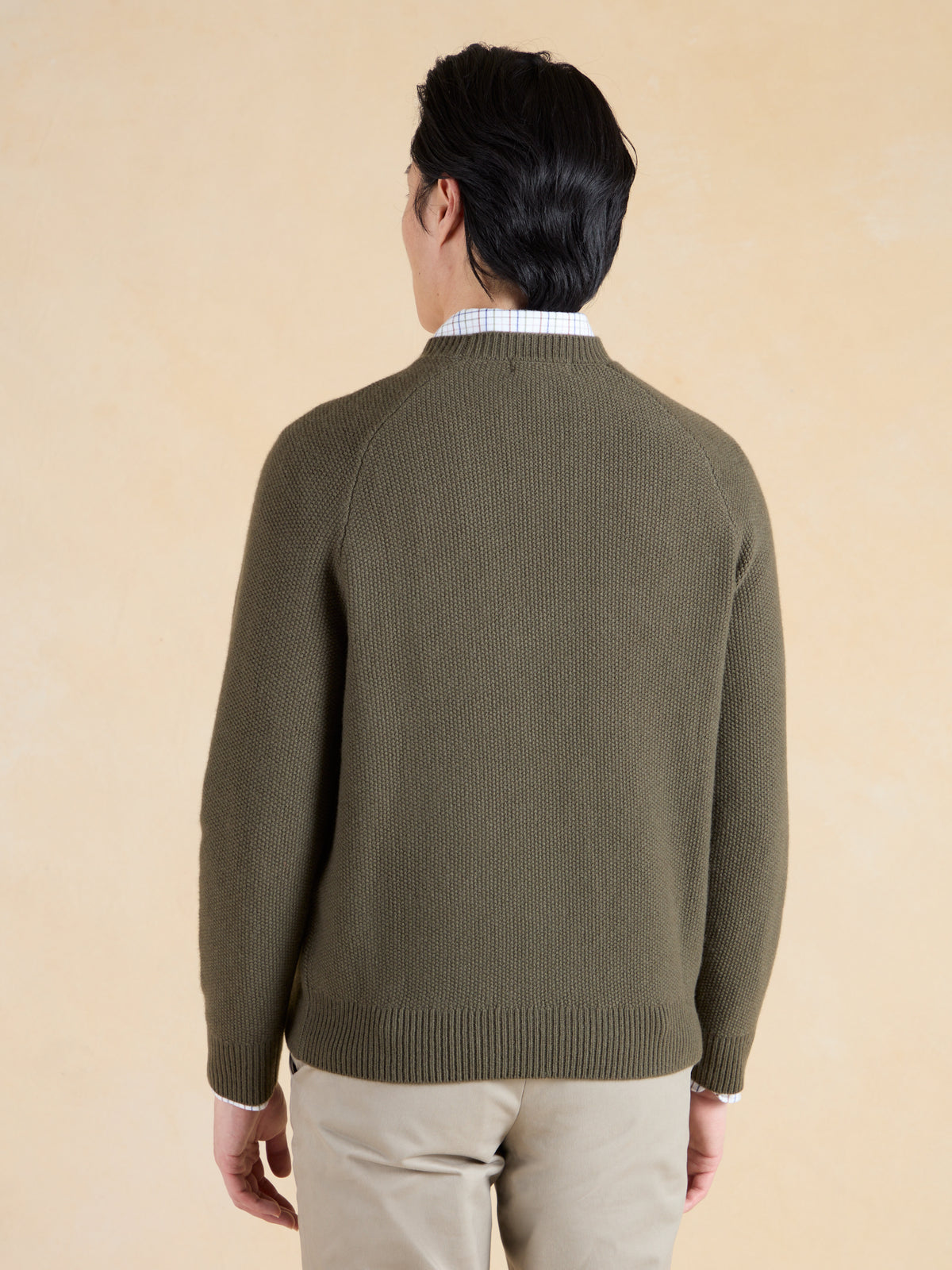 Lansdowne Moss Stitch Crew Neck Jumper - Olive Lambswool