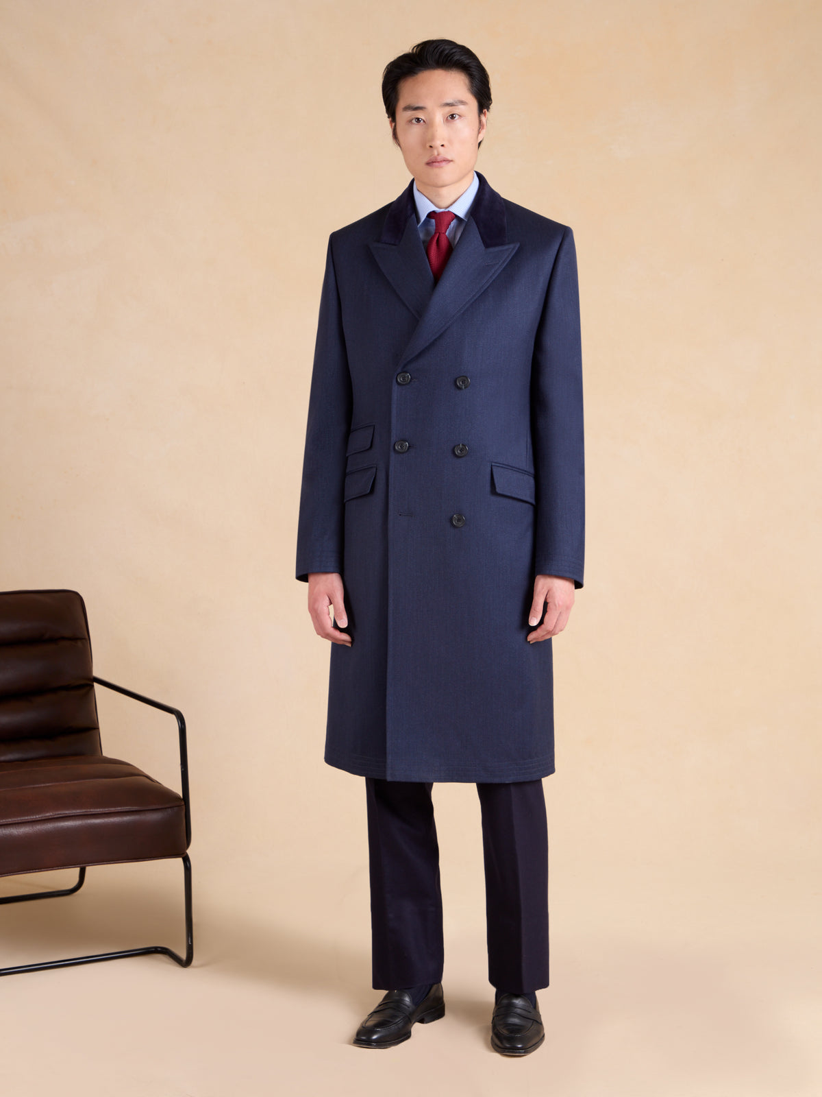 Onslow Double Breasted Covert Coat - Navy Wool