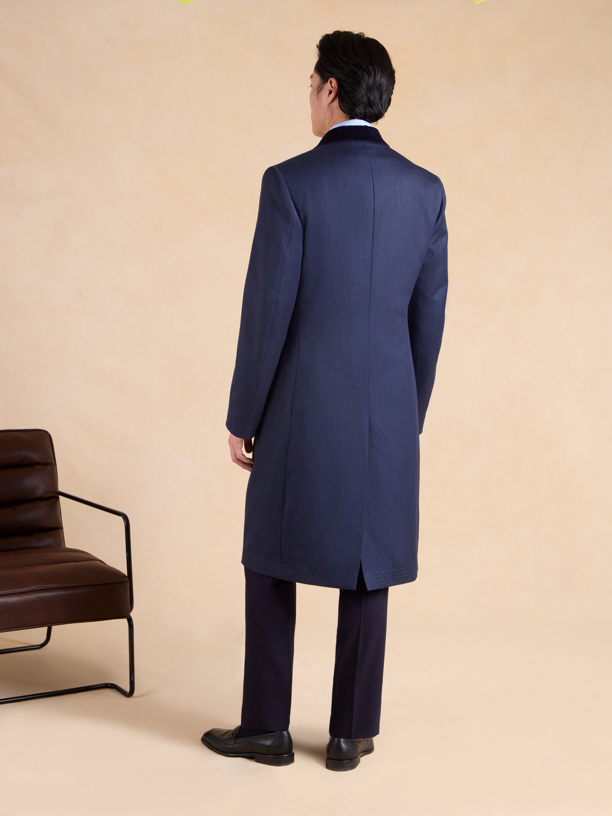 Onslow Double Breasted Covert Coat - Navy Wool