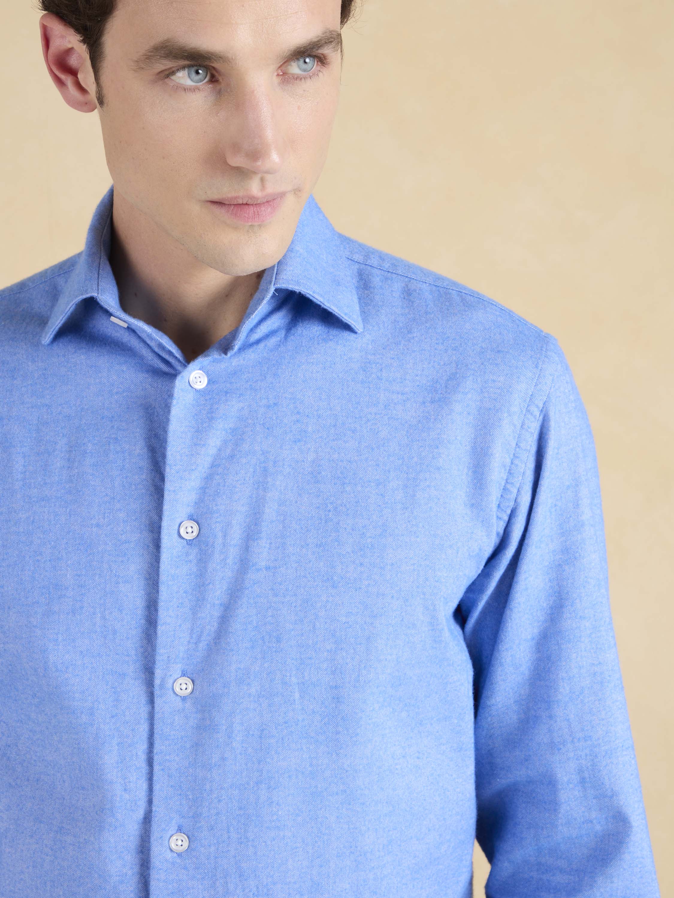 Sloane Shirt - Mid Blue Ultra Soft Brushed Cotton