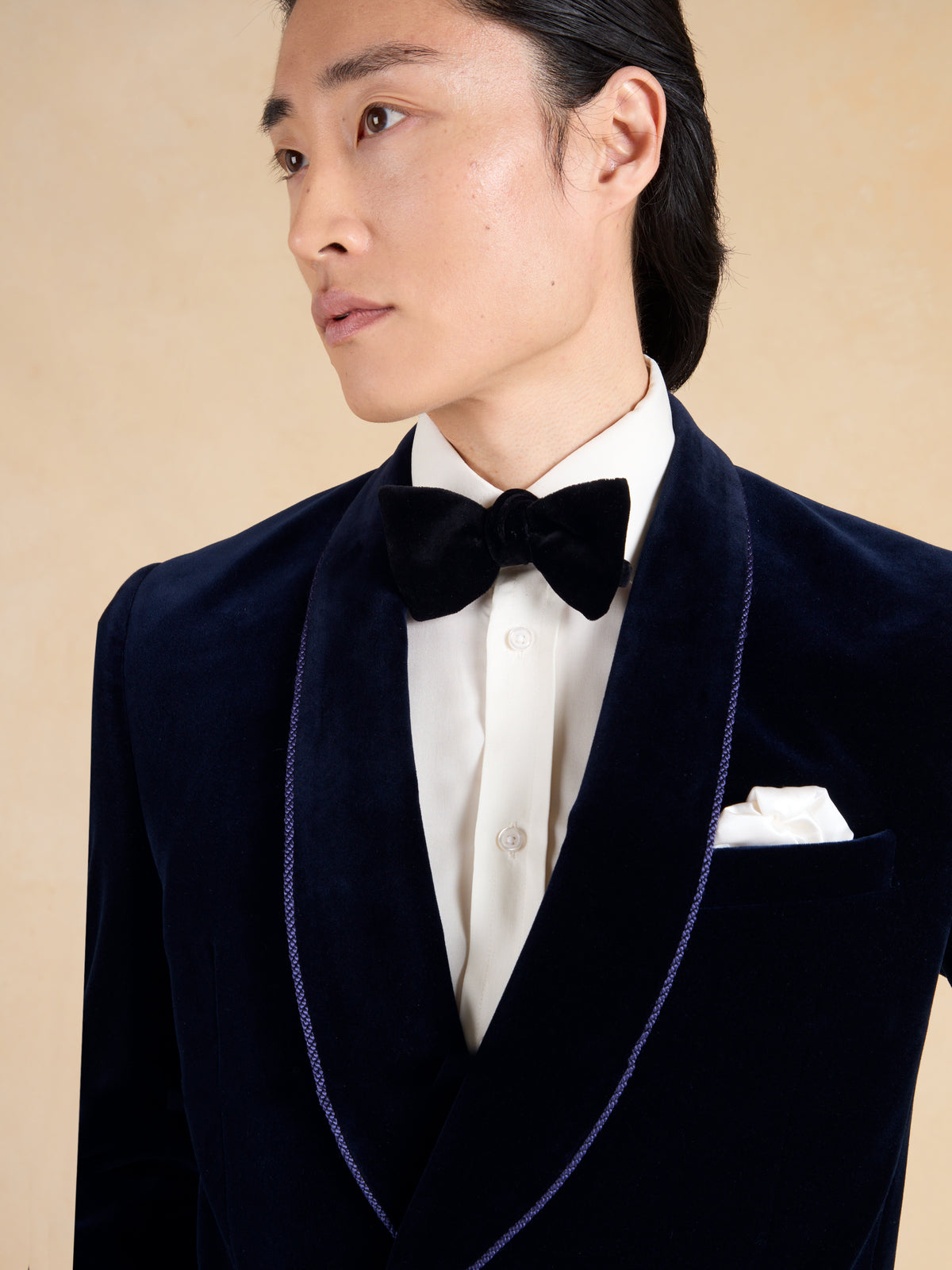 Caversham Smoking Jacket with Silk Toggles - Navy Cotton Velvet