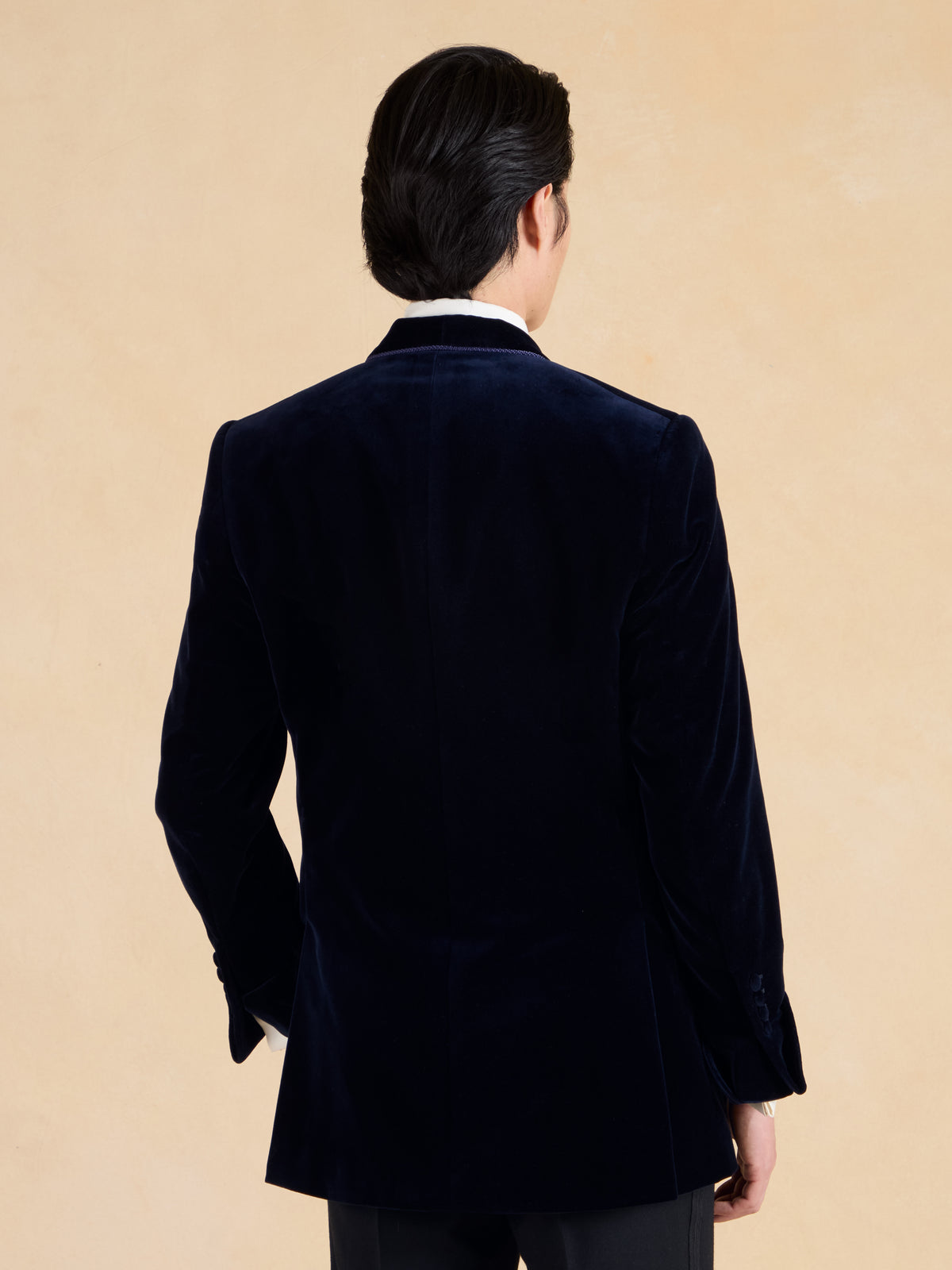 Caversham Smoking Jacket with Silk Toggles - Navy Cotton Velvet