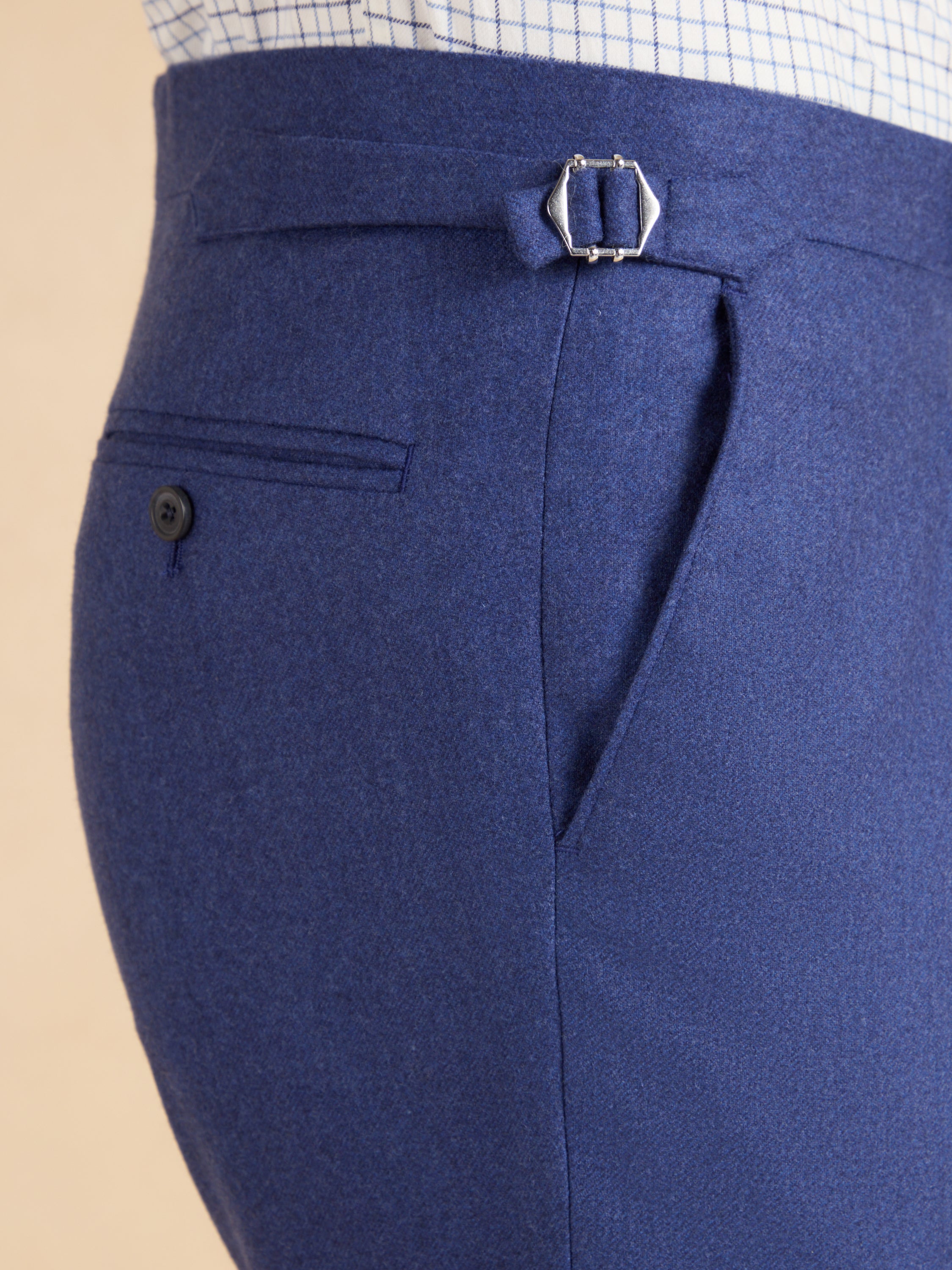 Grosvenor Pleated Trousers - Mid Blue Flannel Wool