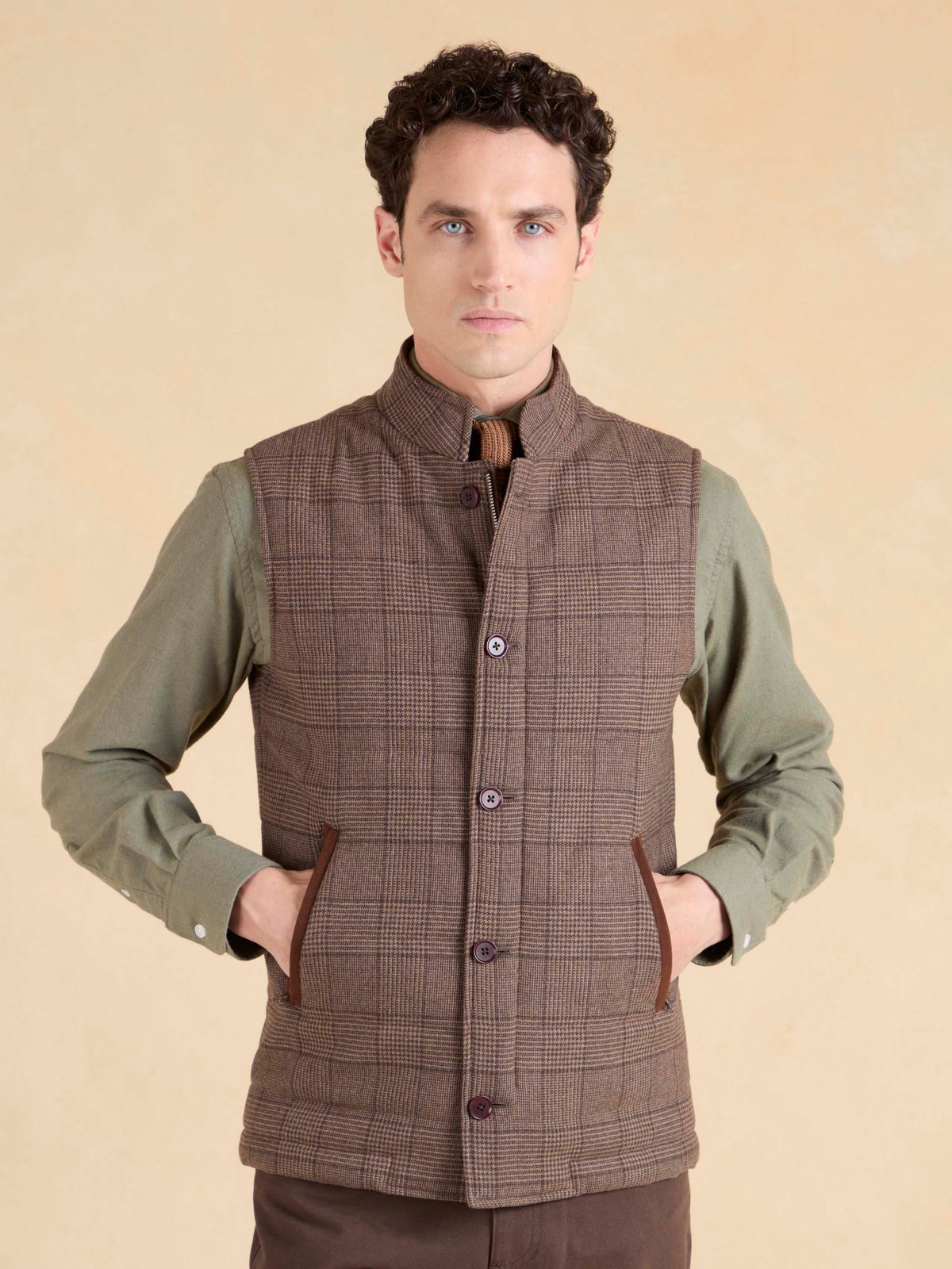 Markham Gilet - Brown Checked Cashmere Blend