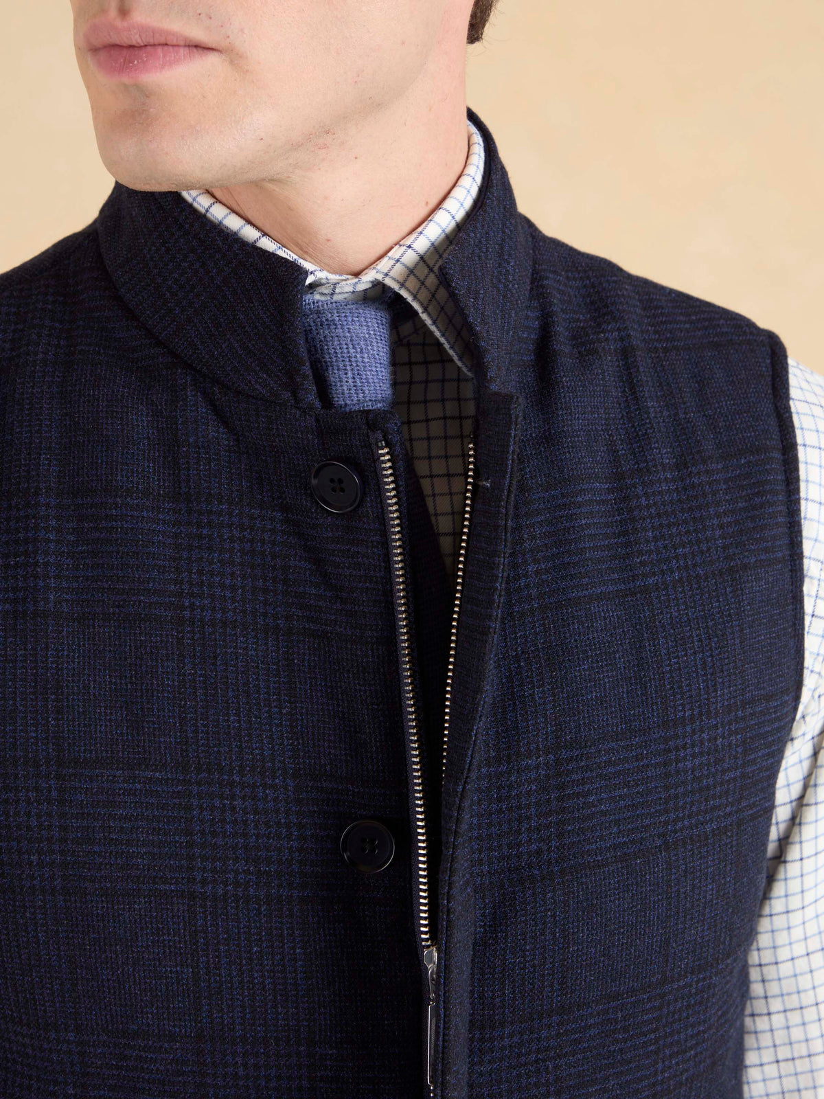 Markham Gilet - Navy Checked Cashmere Blend