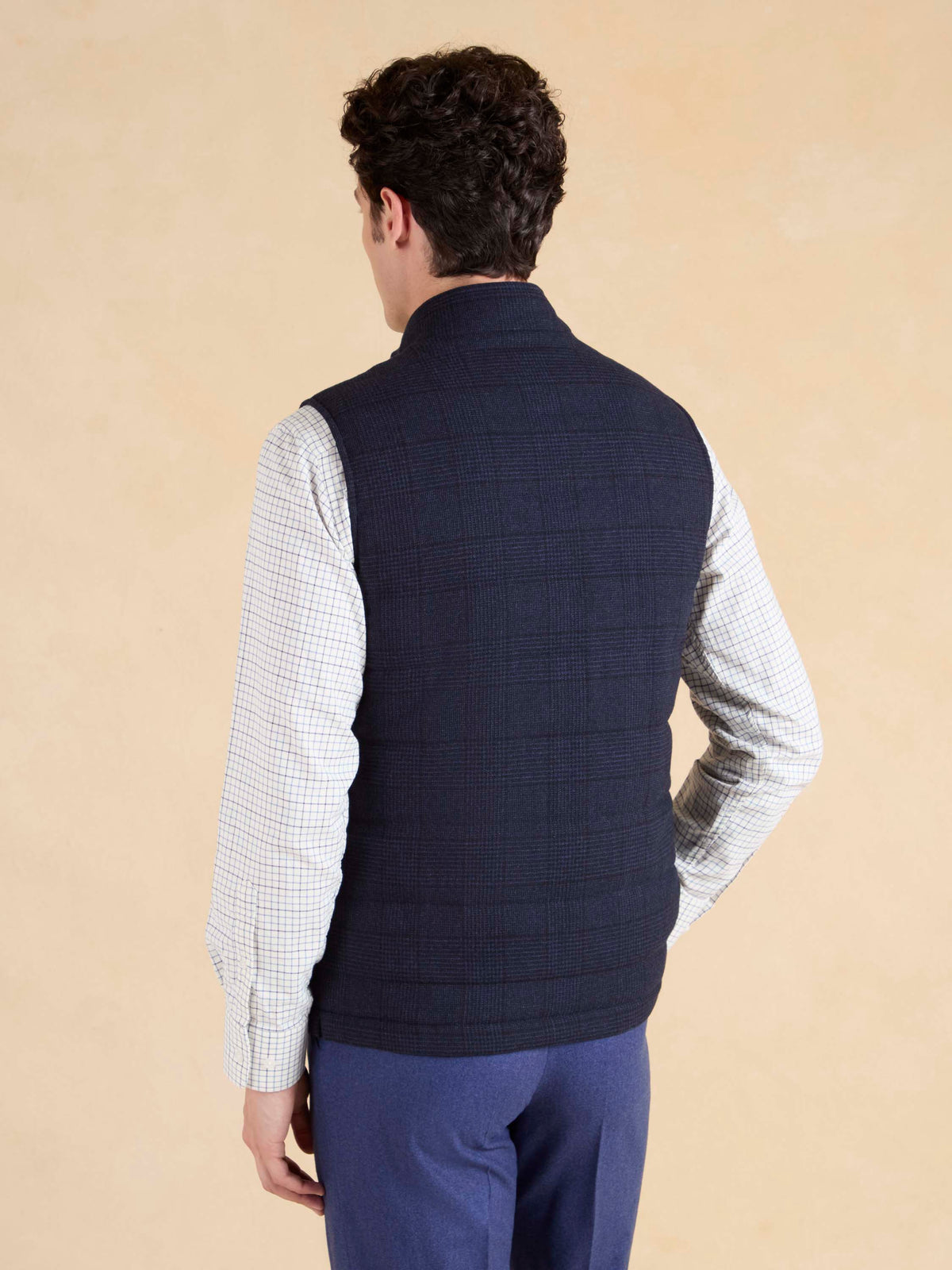 Markham Gilet - Navy Checked Cashmere Blend