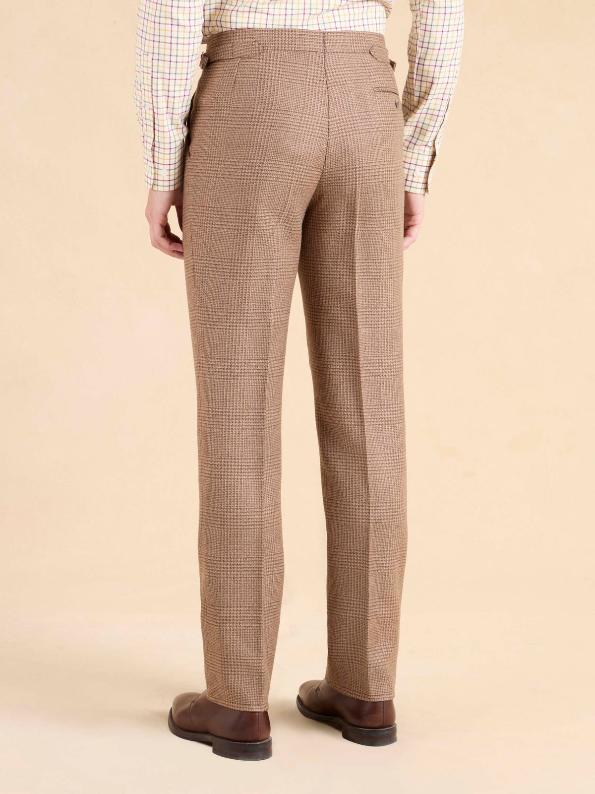 Grosvenor Pleated Trousers - Brown Check Tweed
