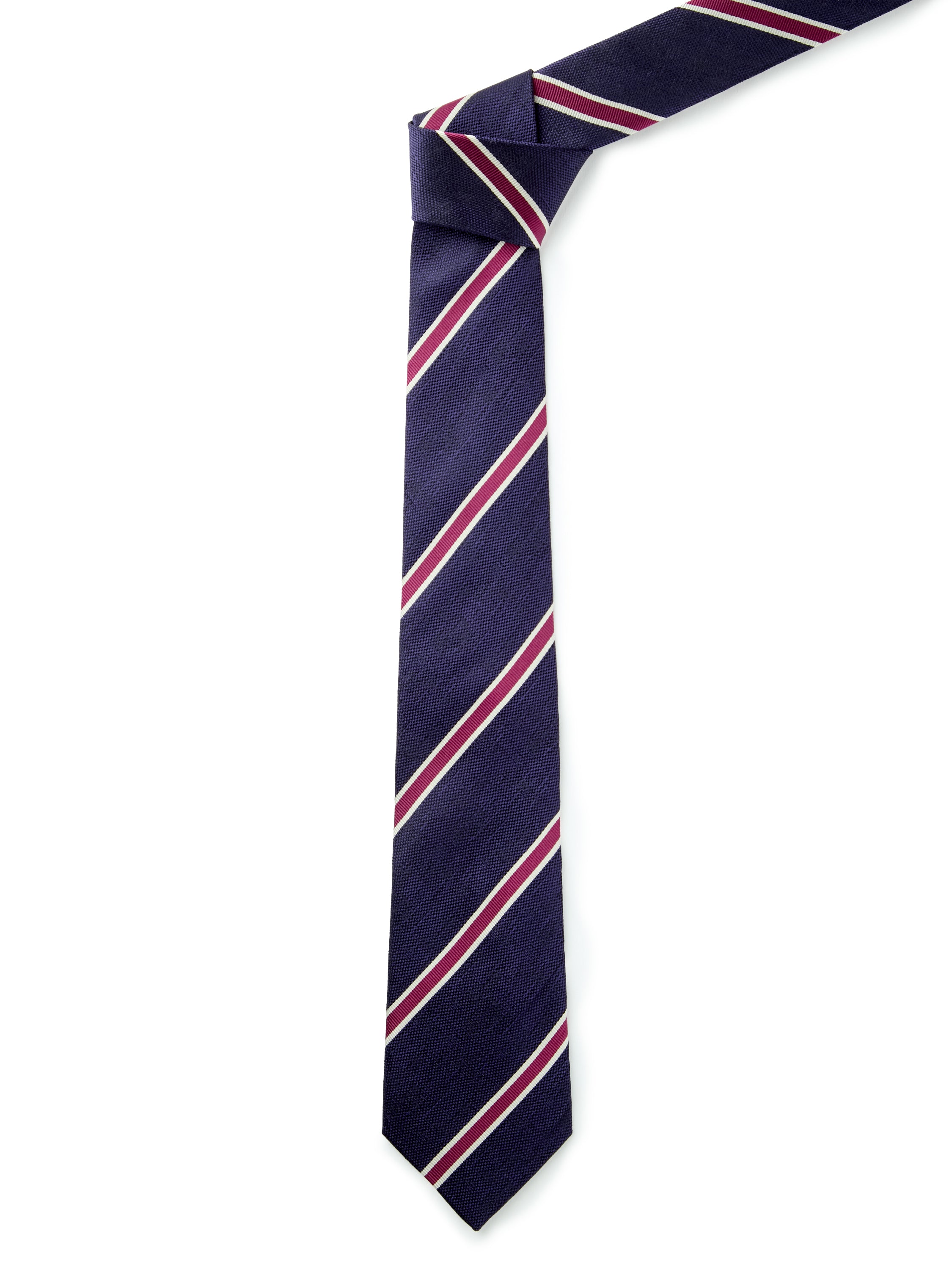 Pure Silk Striped Tie - Navy