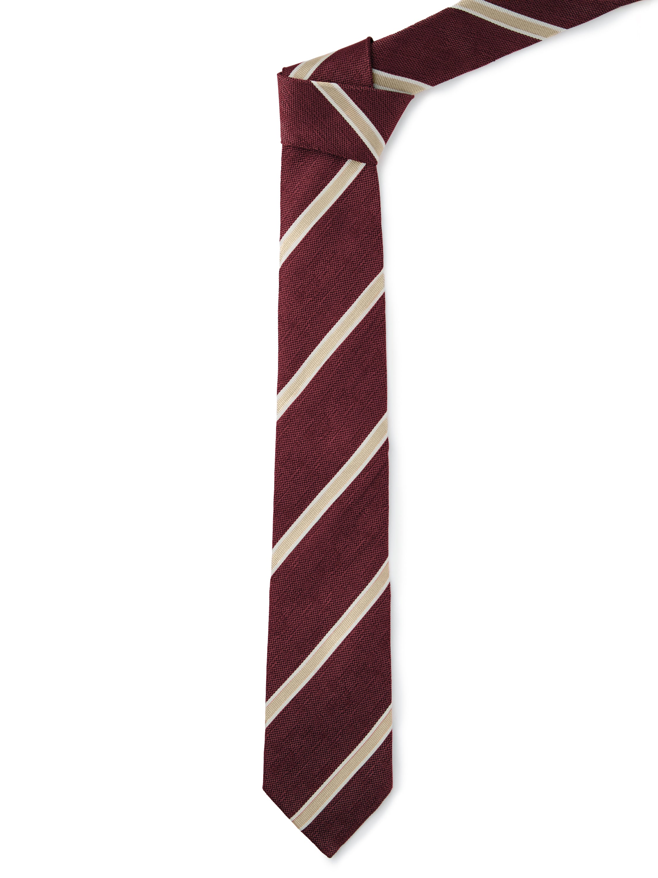 Pure Silk Striped Tie - Burgundy