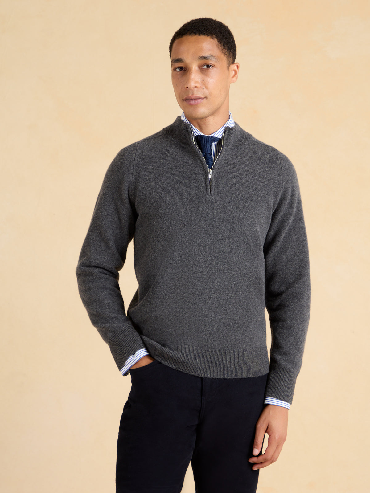 Ashbourne Quarter Zip Jumper – Charcoal  Lambswool