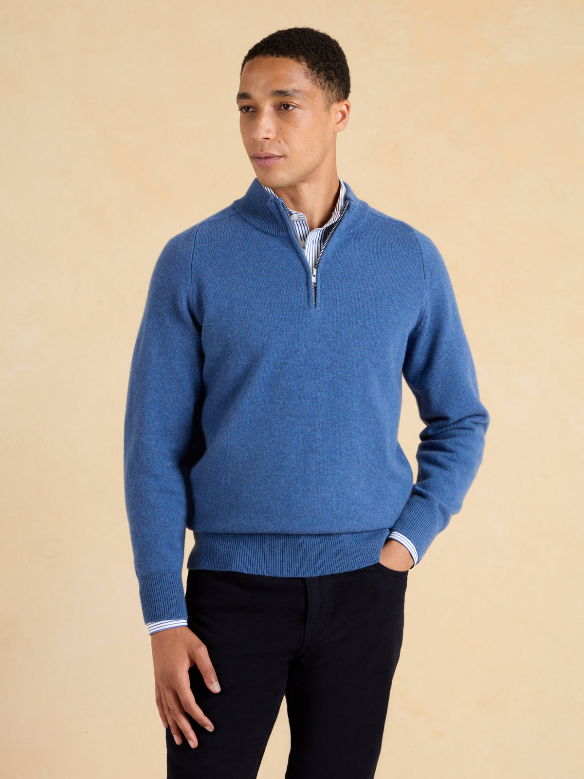 Ashbourne Quarter Zip Jumper – Denim Blue Lambswool