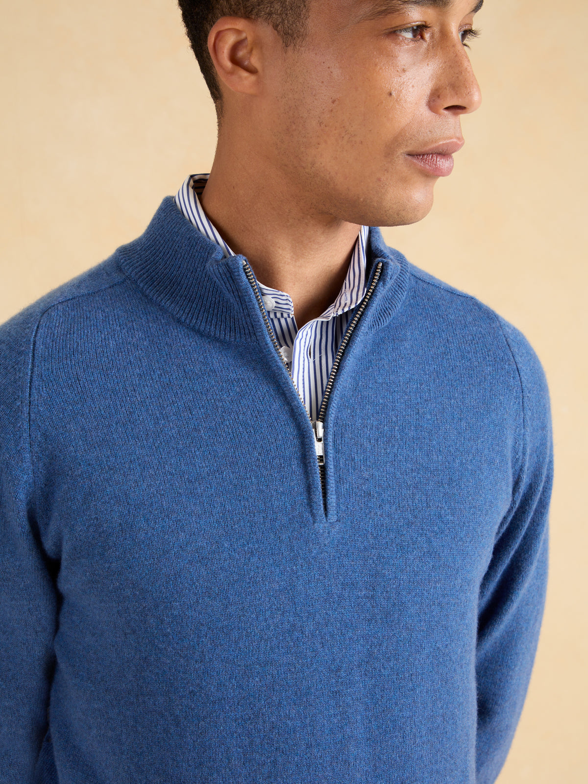 Ashbourne Quarter Zip Jumper – Denim Blue Lambswool