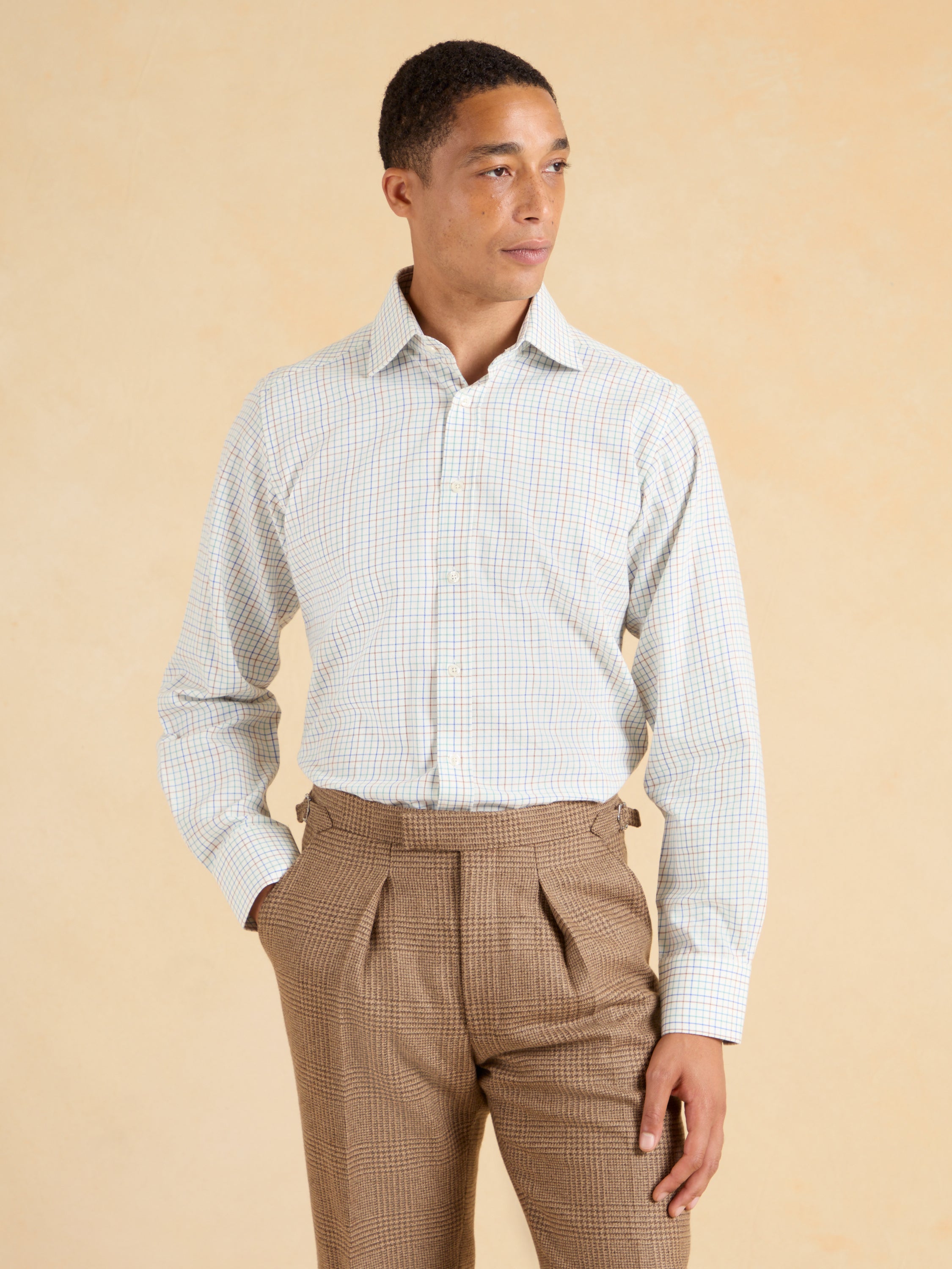 City Tattersall Shirt - Blue Mix Brushed Cotton