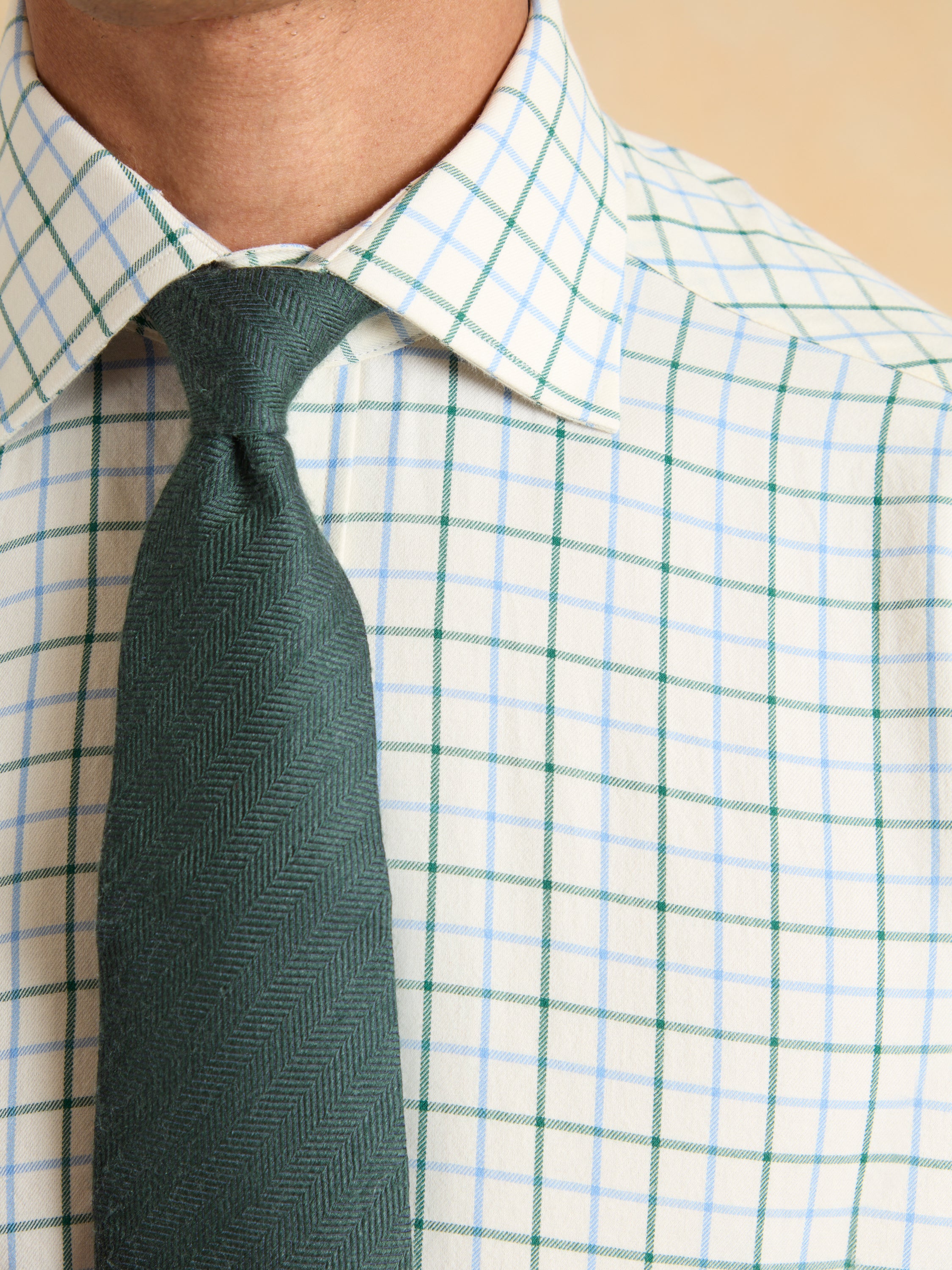City Tattersall Shirt - Racing Green and Blue Brushed Cotton