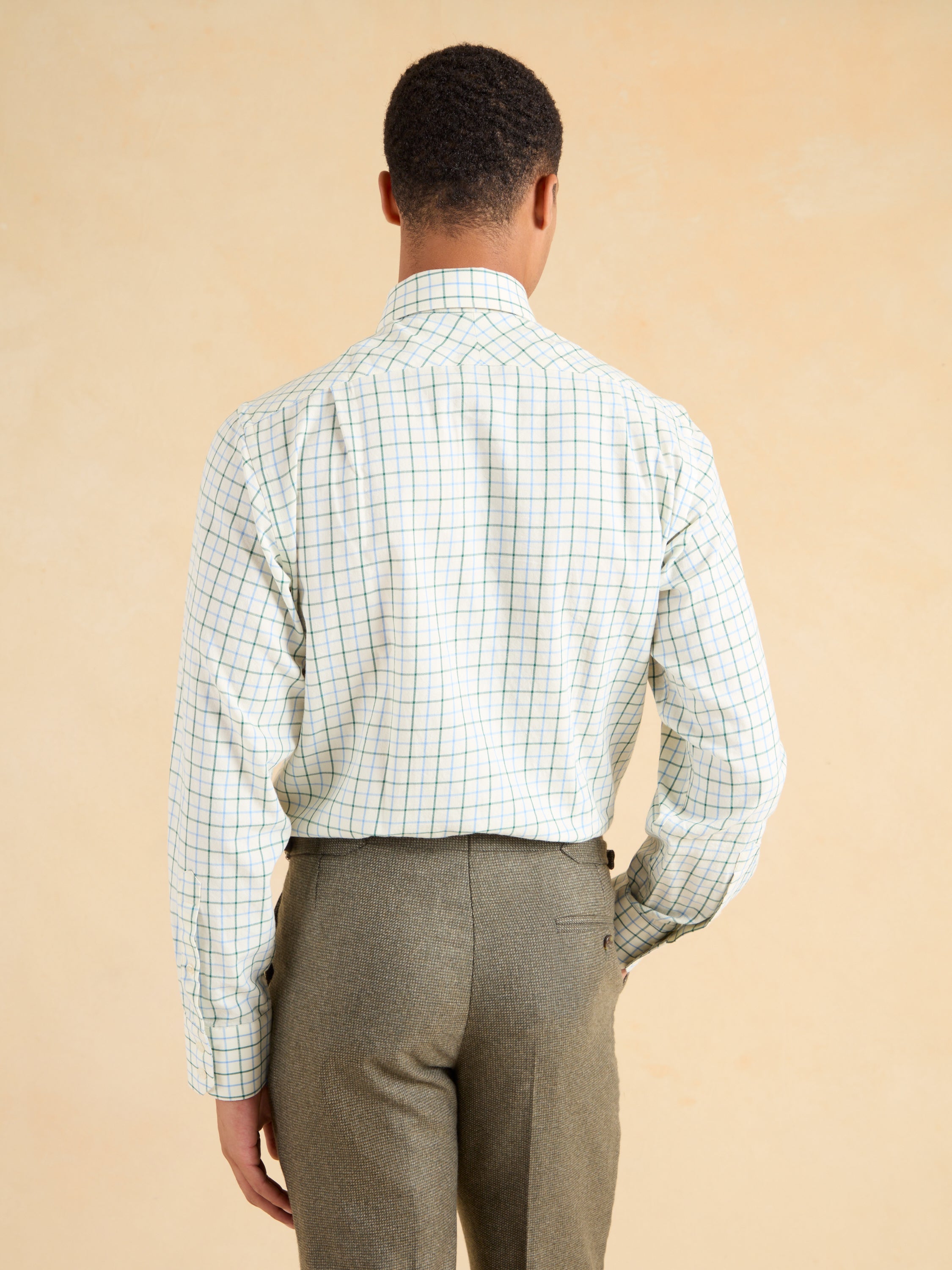 City Tattersall Shirt - Racing Green and Blue Brushed Cotton