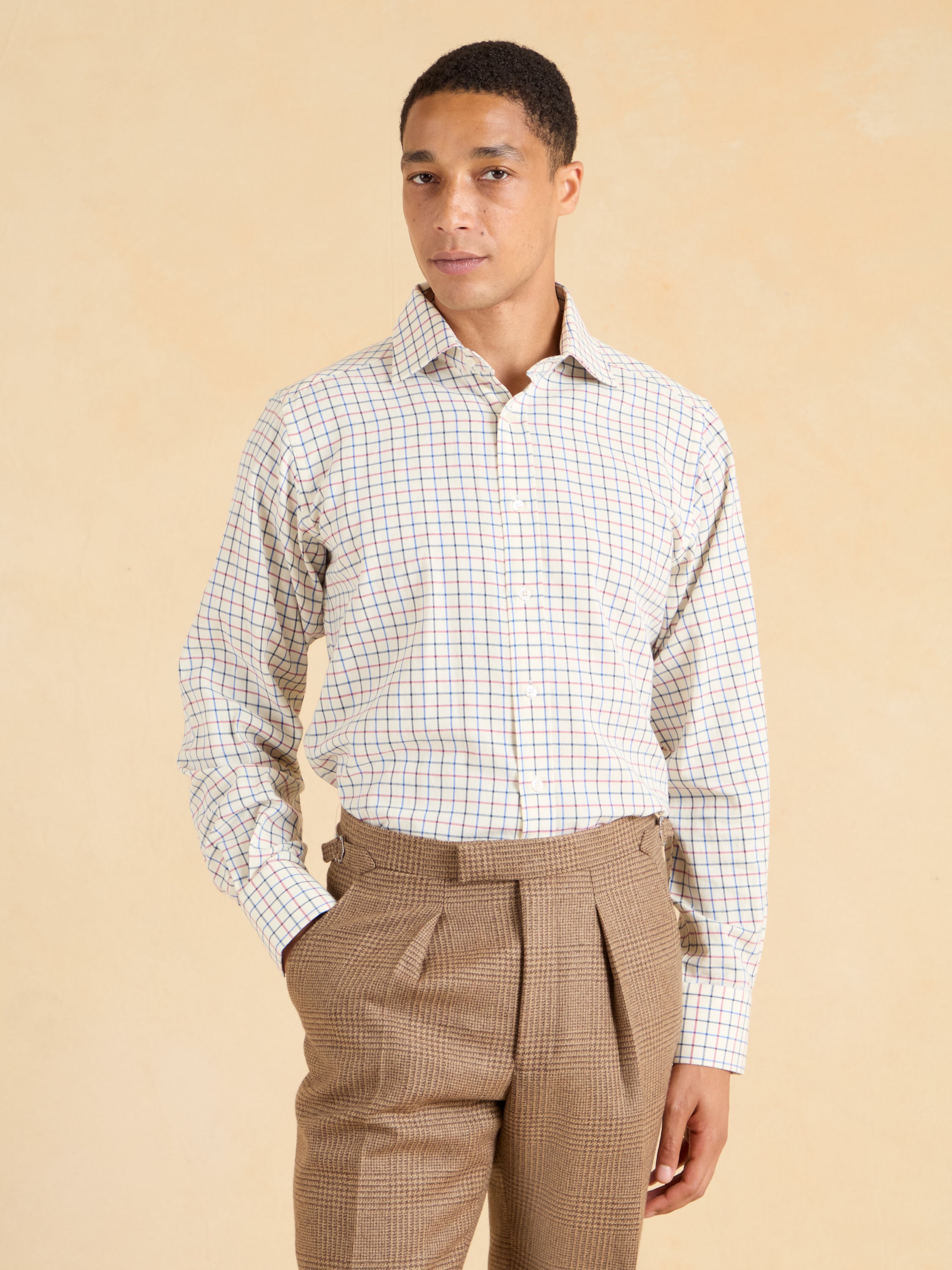 City Tattersall Shirt - Red and Navy Brushed Cotton