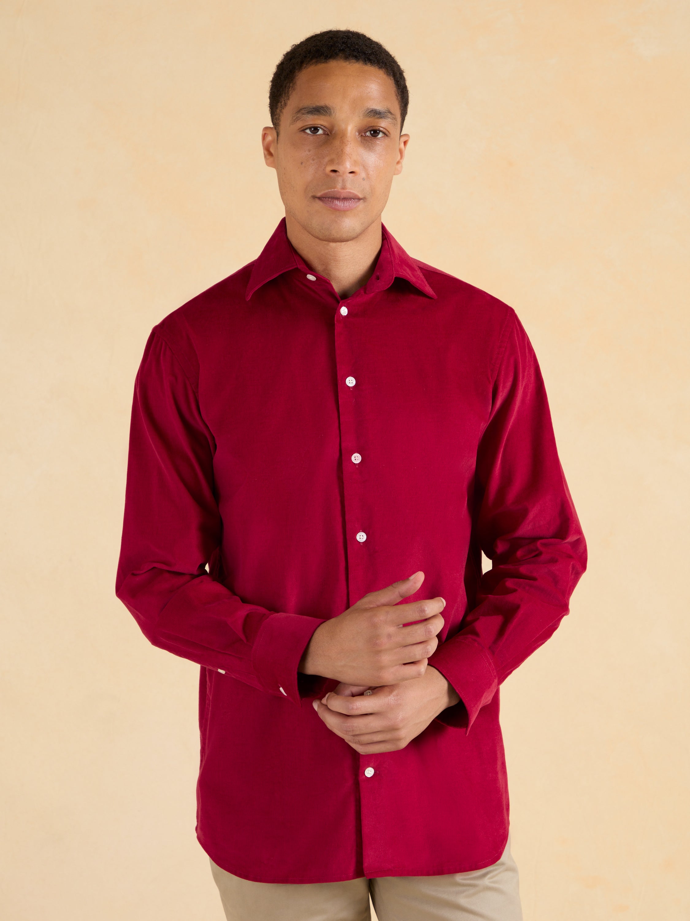 Sloane Fine Needlecord Shirt - Red Cotton