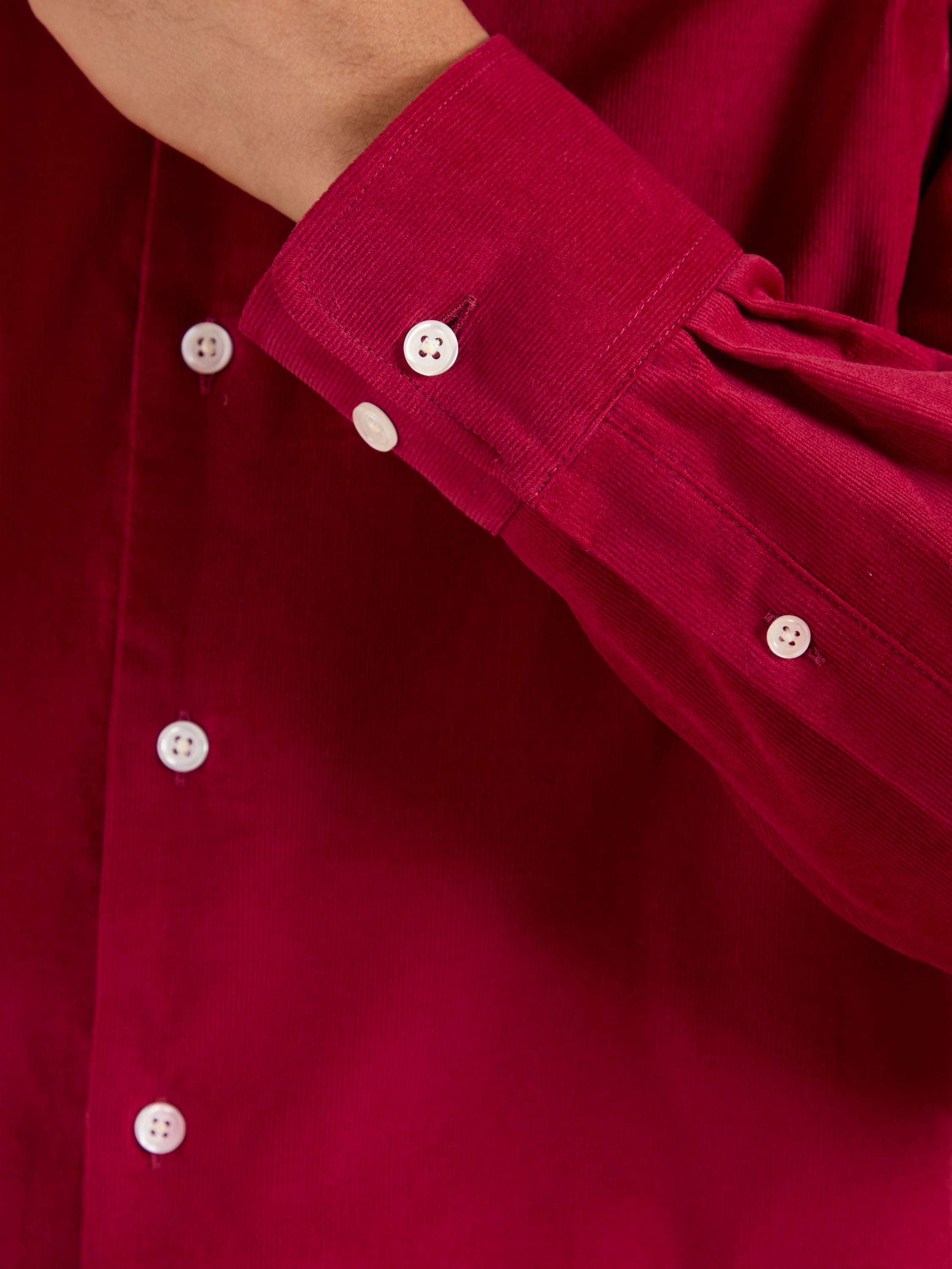 Sloane Fine Needlecord Shirt - Red Cotton