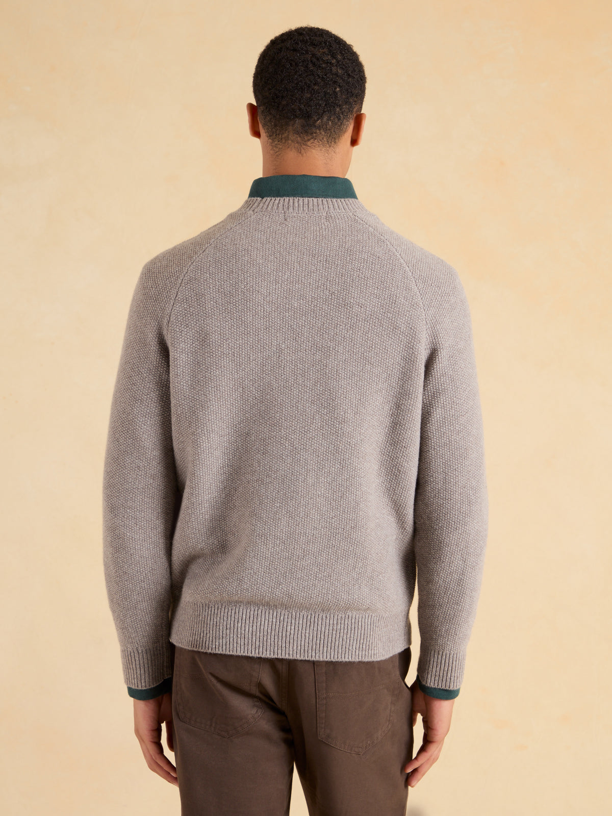 Lansdowne Moss Stitch Crew Neck Jumper - Taupe Lambswool