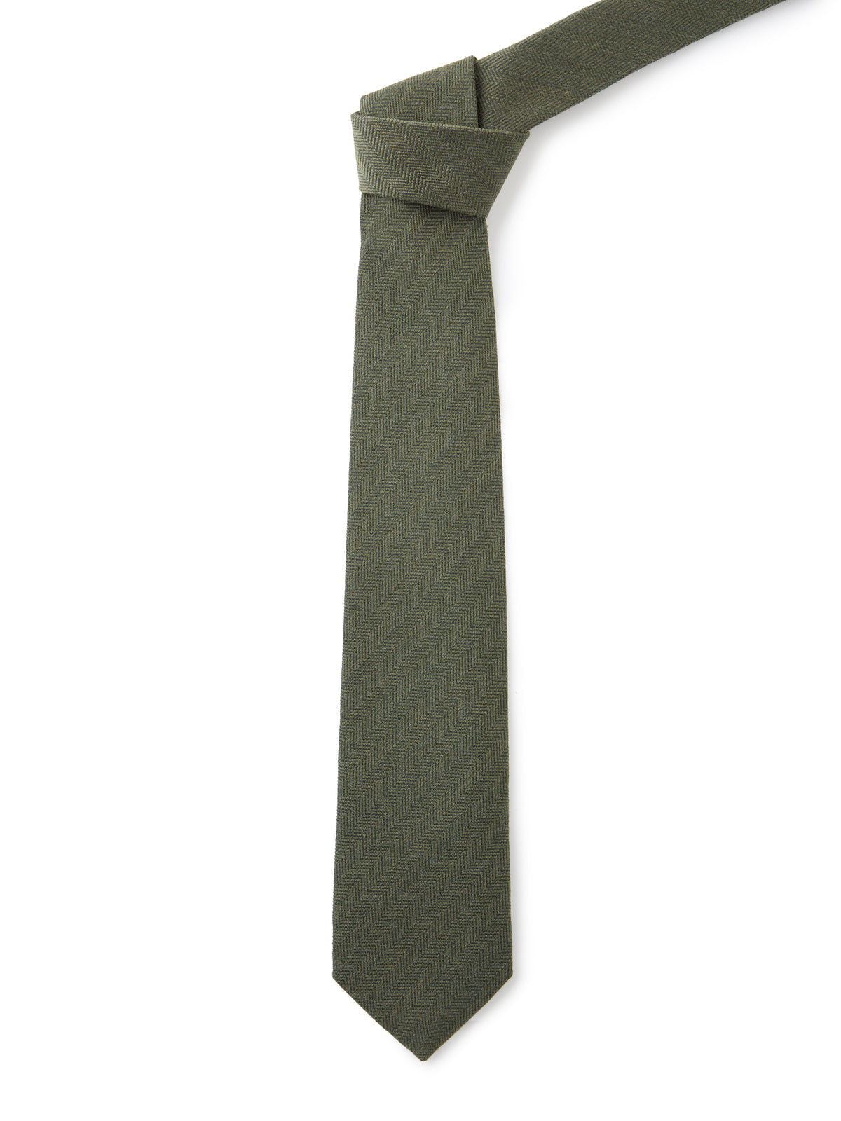 Wool & Silk Herringbone Tie - Olive