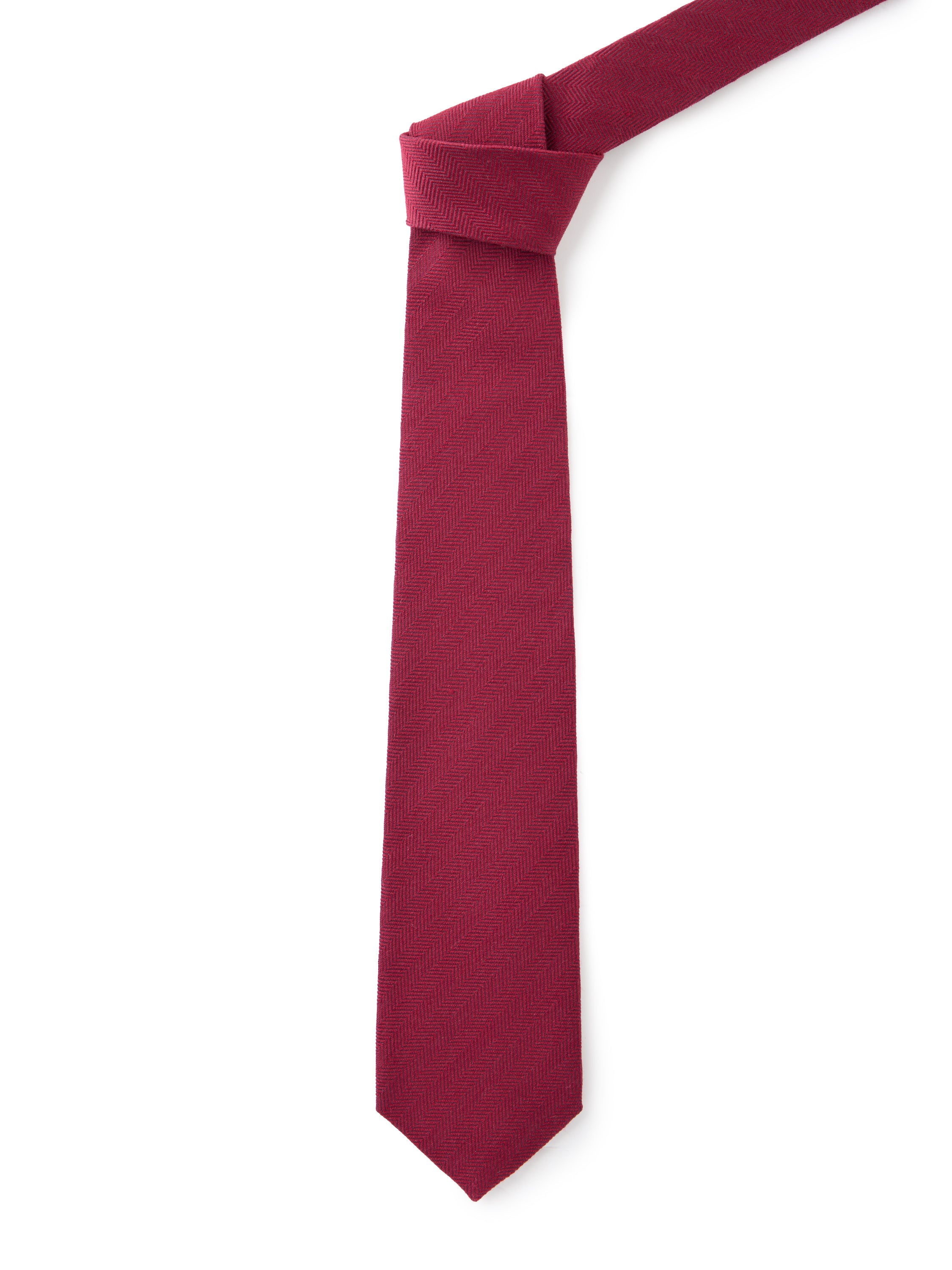 Wool & Silk Herringbone Tie - Wine