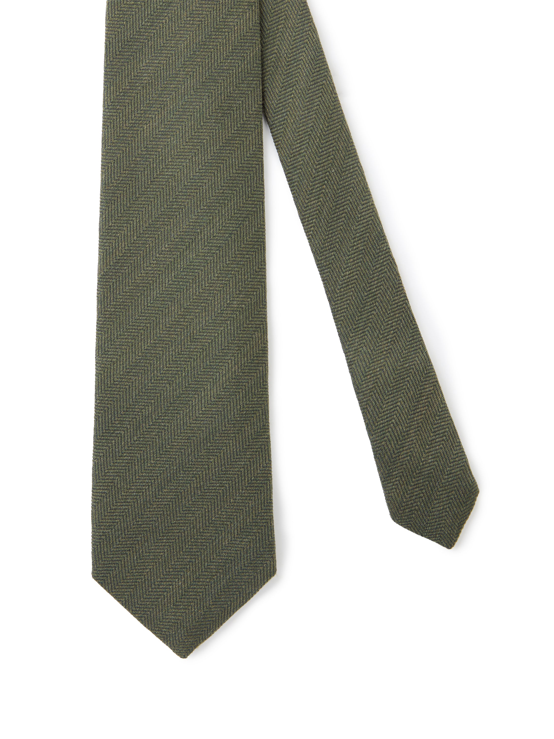 Wool & Silk Herringbone Tie - Olive
