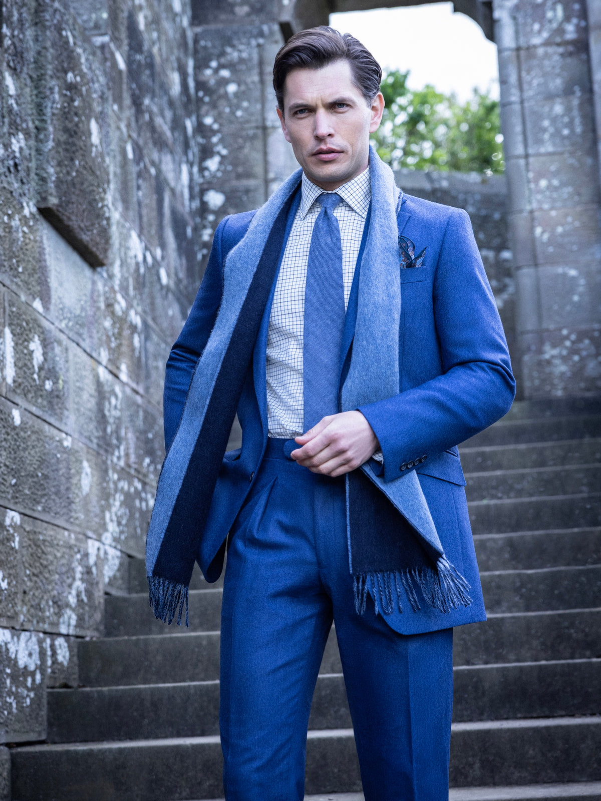 Eaton Jacket - Mid Blue Italian Flannel Wool