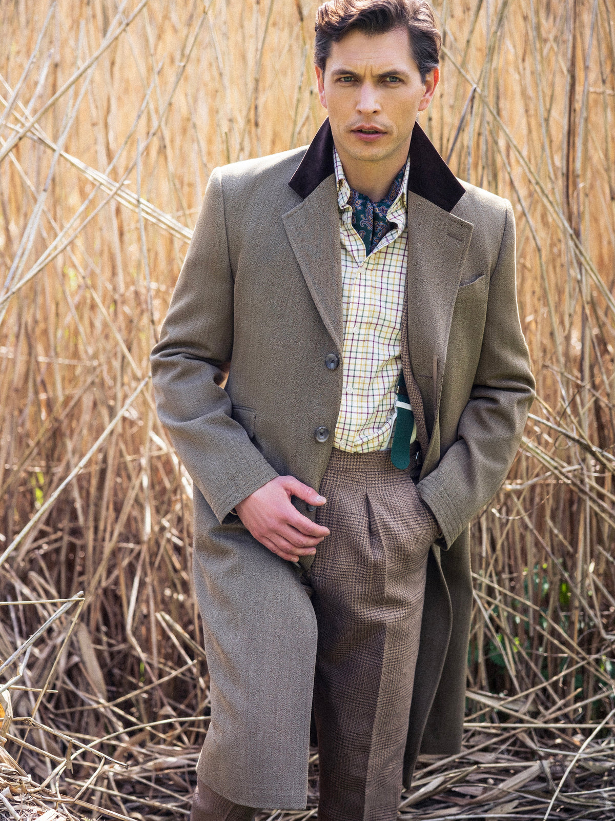 Onslow Single Breasted Covert Coat - Brown Wool