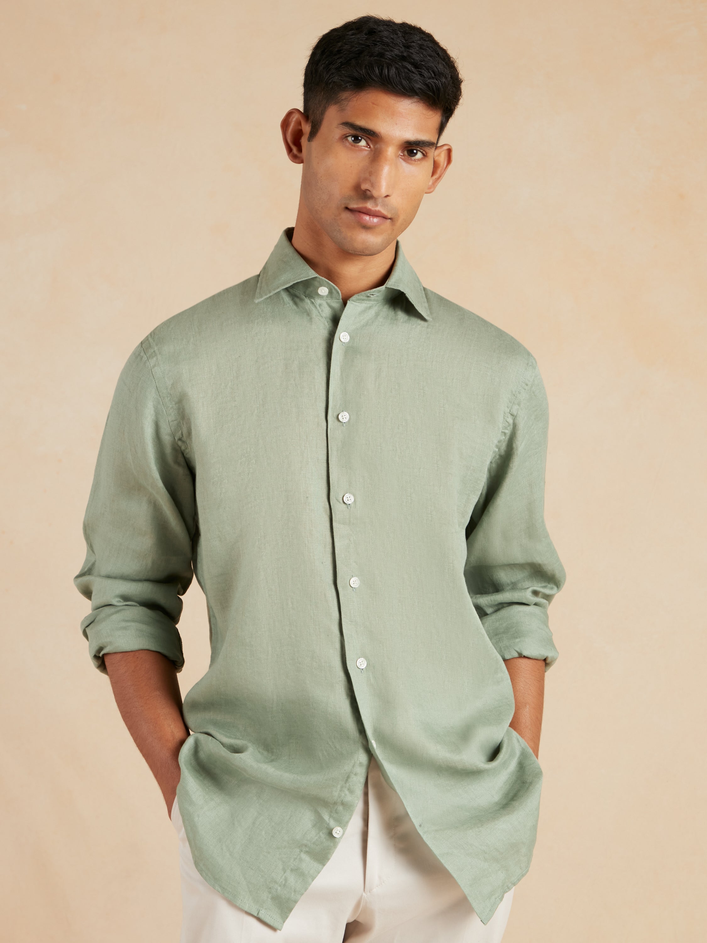 Amalfi Linen Shirt - Sage Green