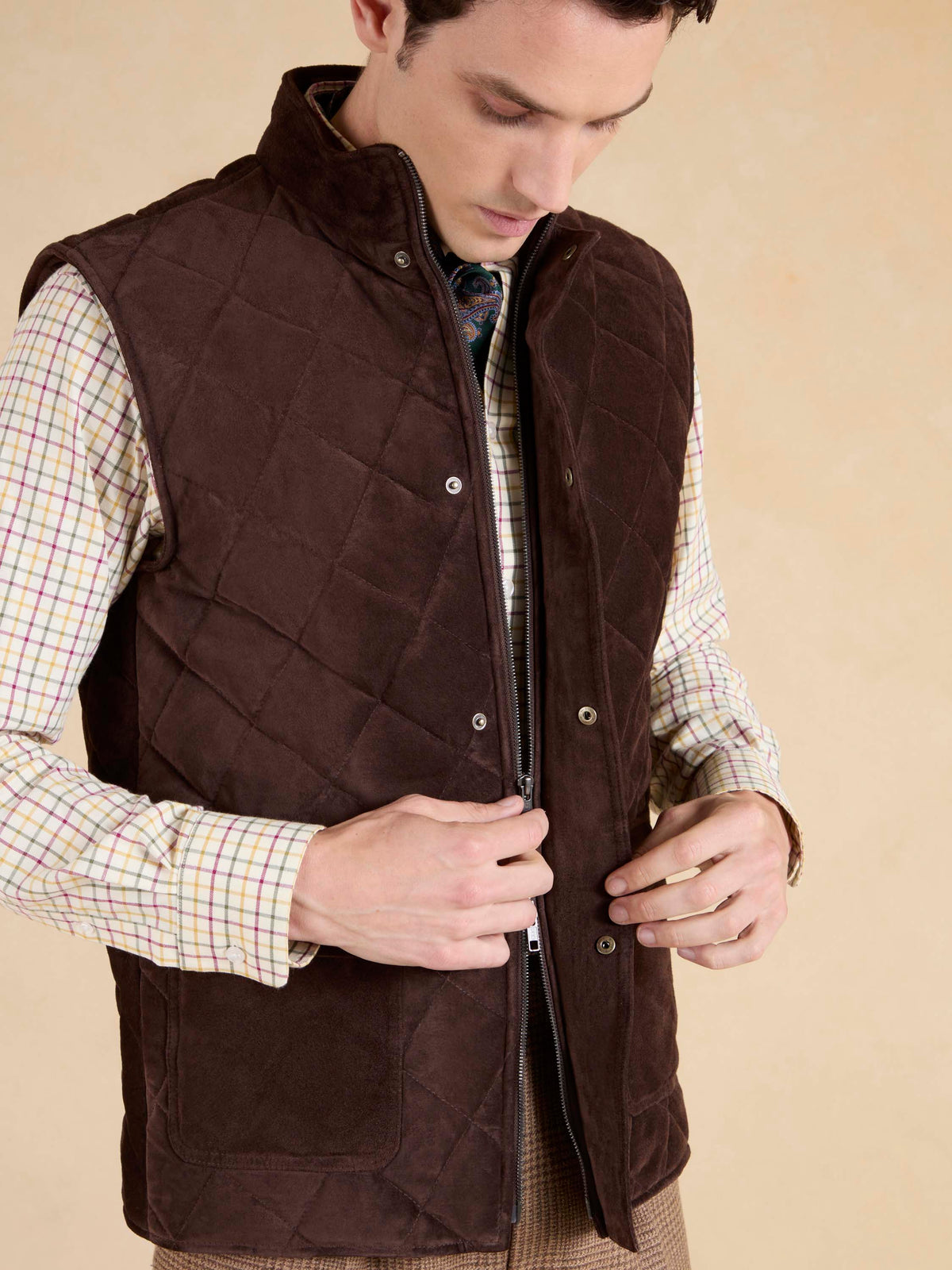 Ashbourne Gilet - Brown Suede Leather