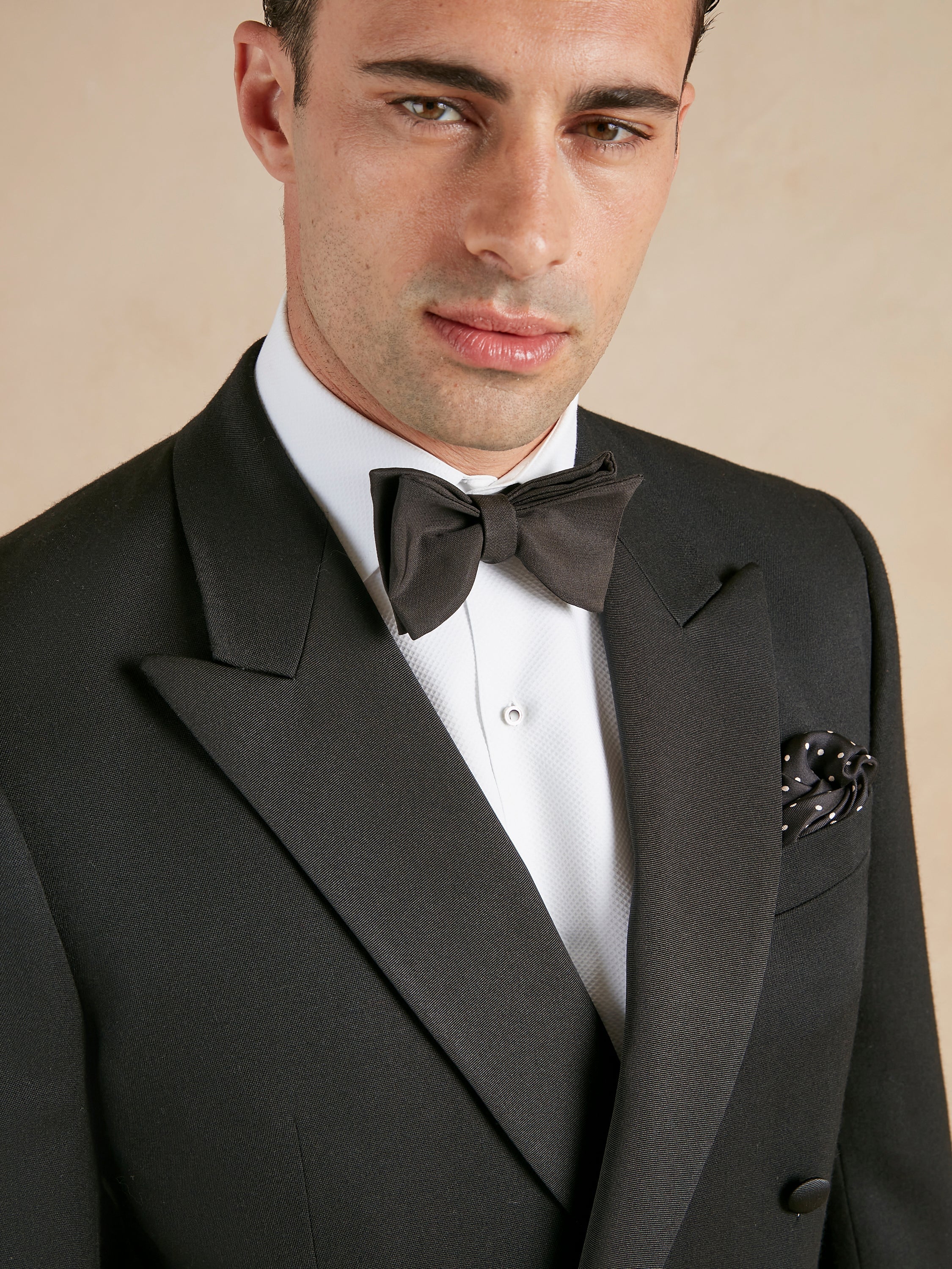 Dinner Jacket Hire - Double-Breasted Black Barathea Wool