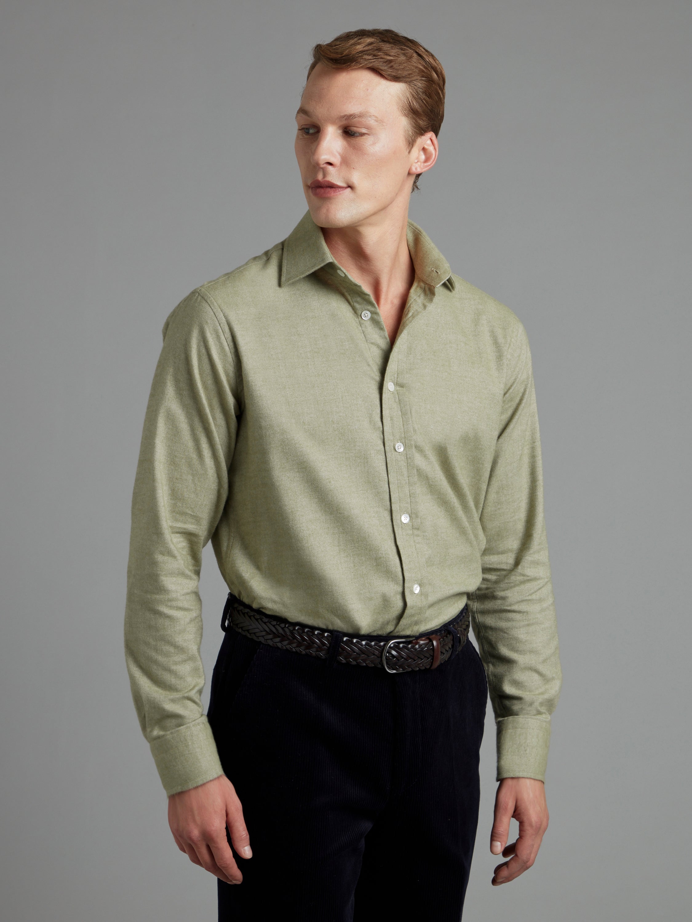 Brushed Cotton Shirt - Sage Green