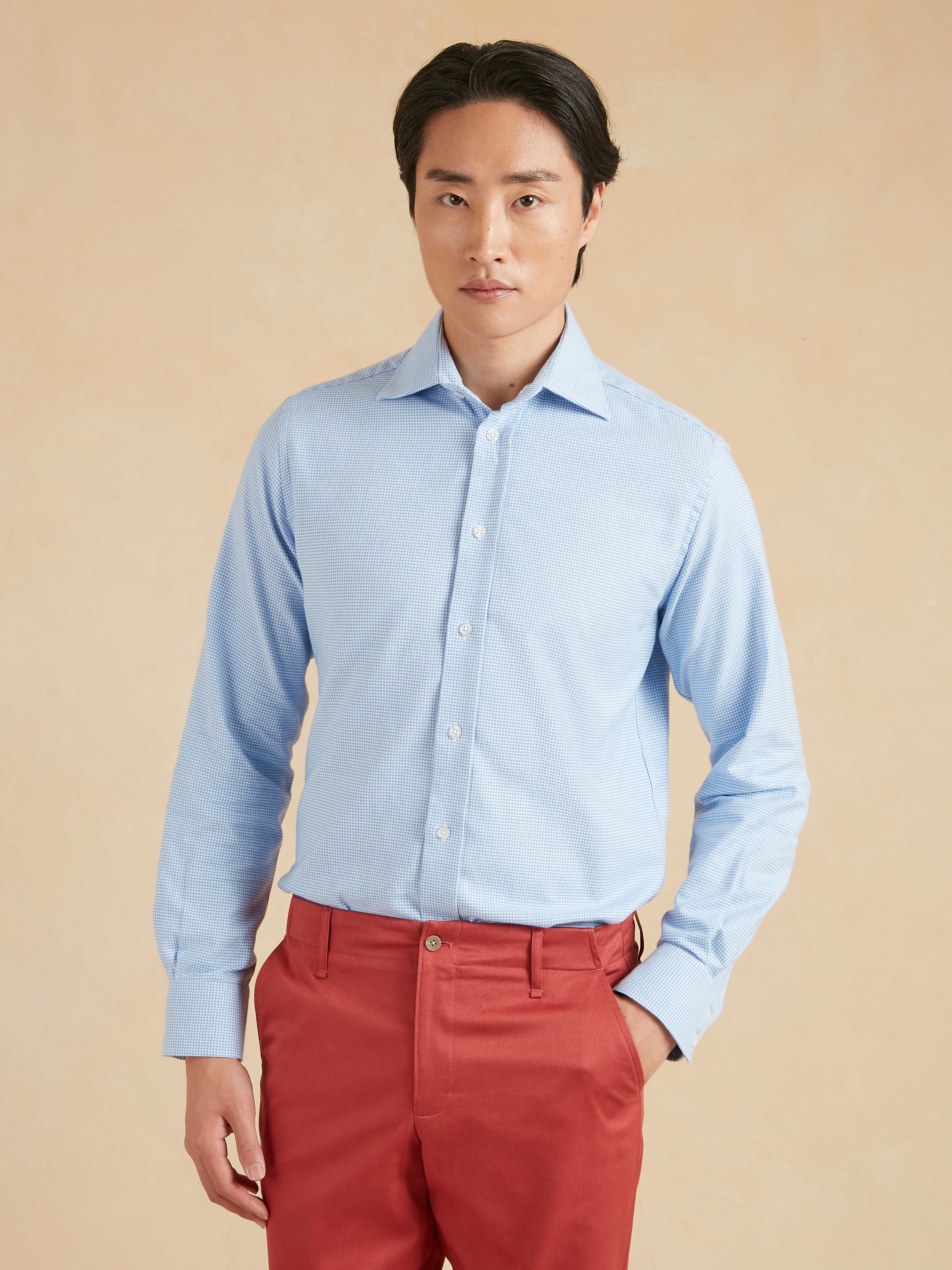Cashmere Blend Puppytooth Shirt - Blue
