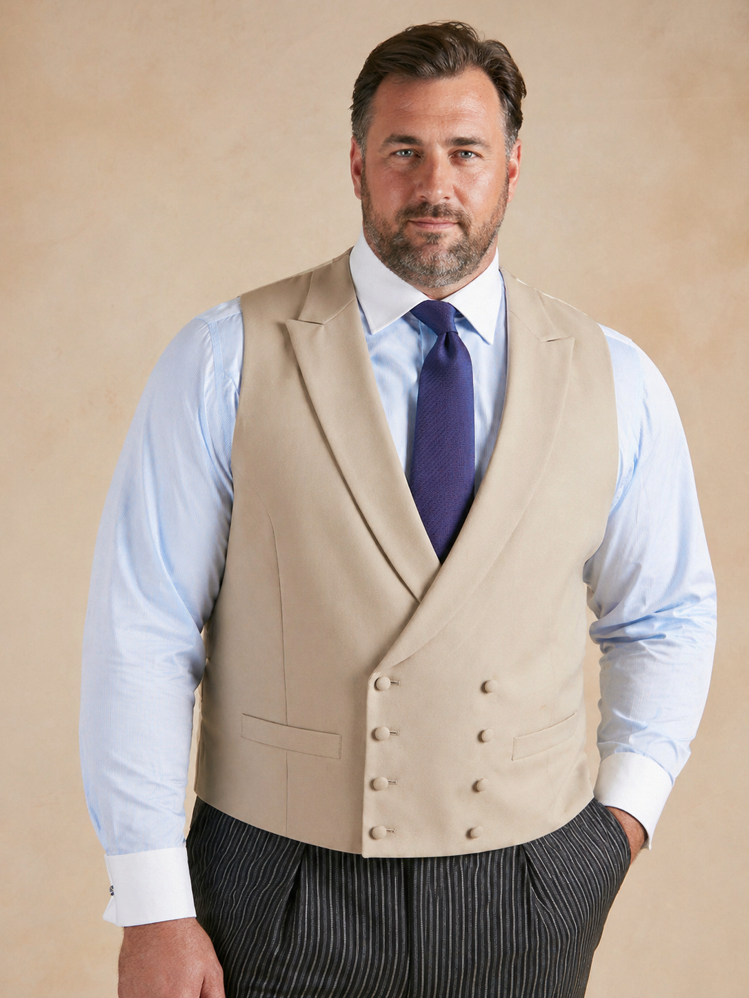 Double Breasted Wool Waistcoat - Buff (Extended Sizing)